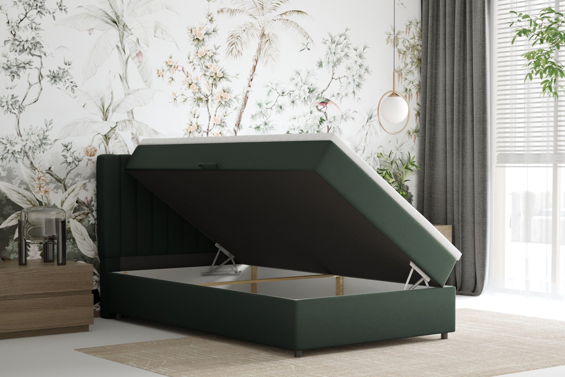 Homesy Boxspringbett EVEREST – Komfortables Einzelbett im modernen Trenddesign (Bett inkl. einem Bettkasten und Topper), Große Auswahl an Polsterfarben