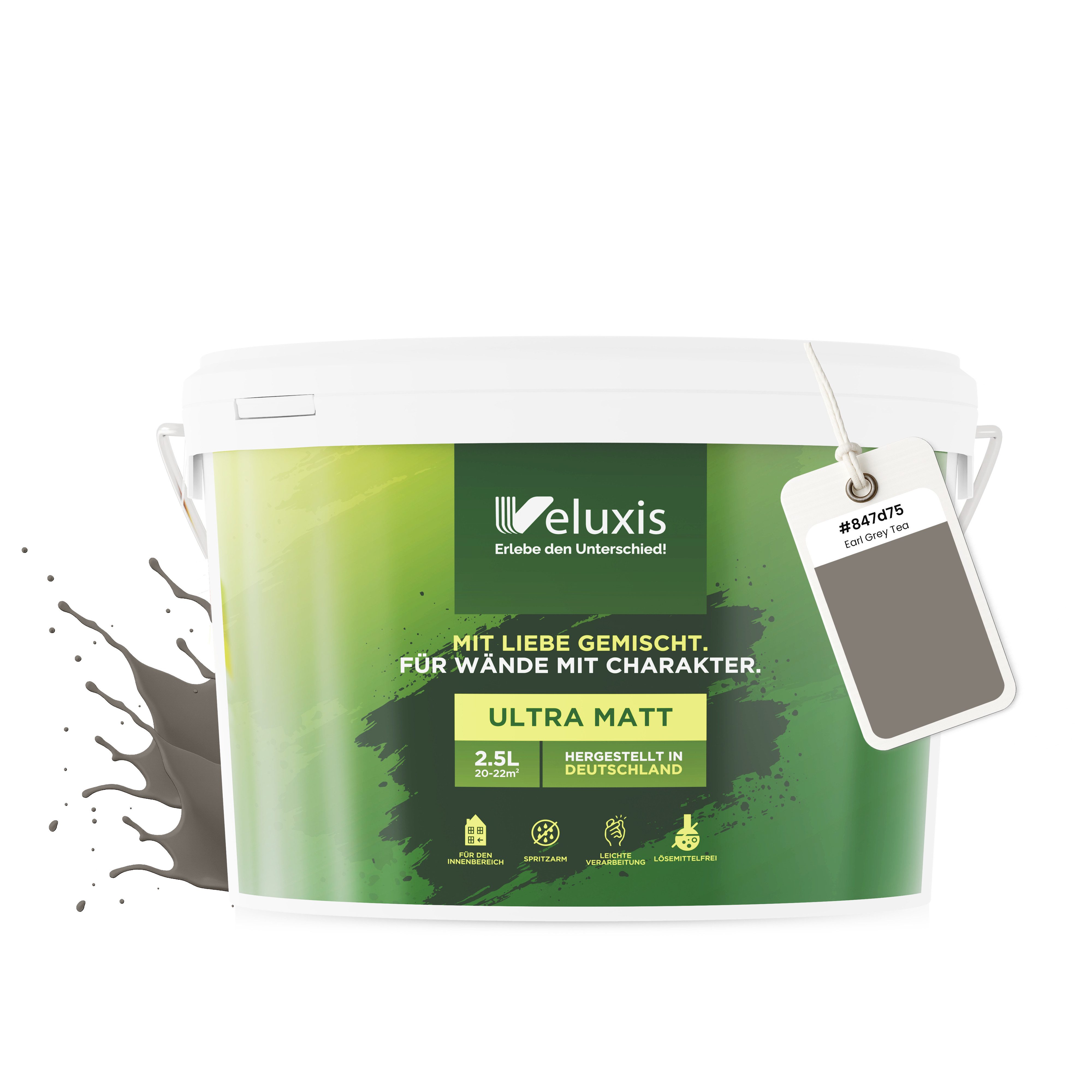 Veluxis Wandfarbe Veluxis® Wandfarbe Universal, Deckkraft-Klasse 1, Streifenfrei, tropfarm & VOC-frei