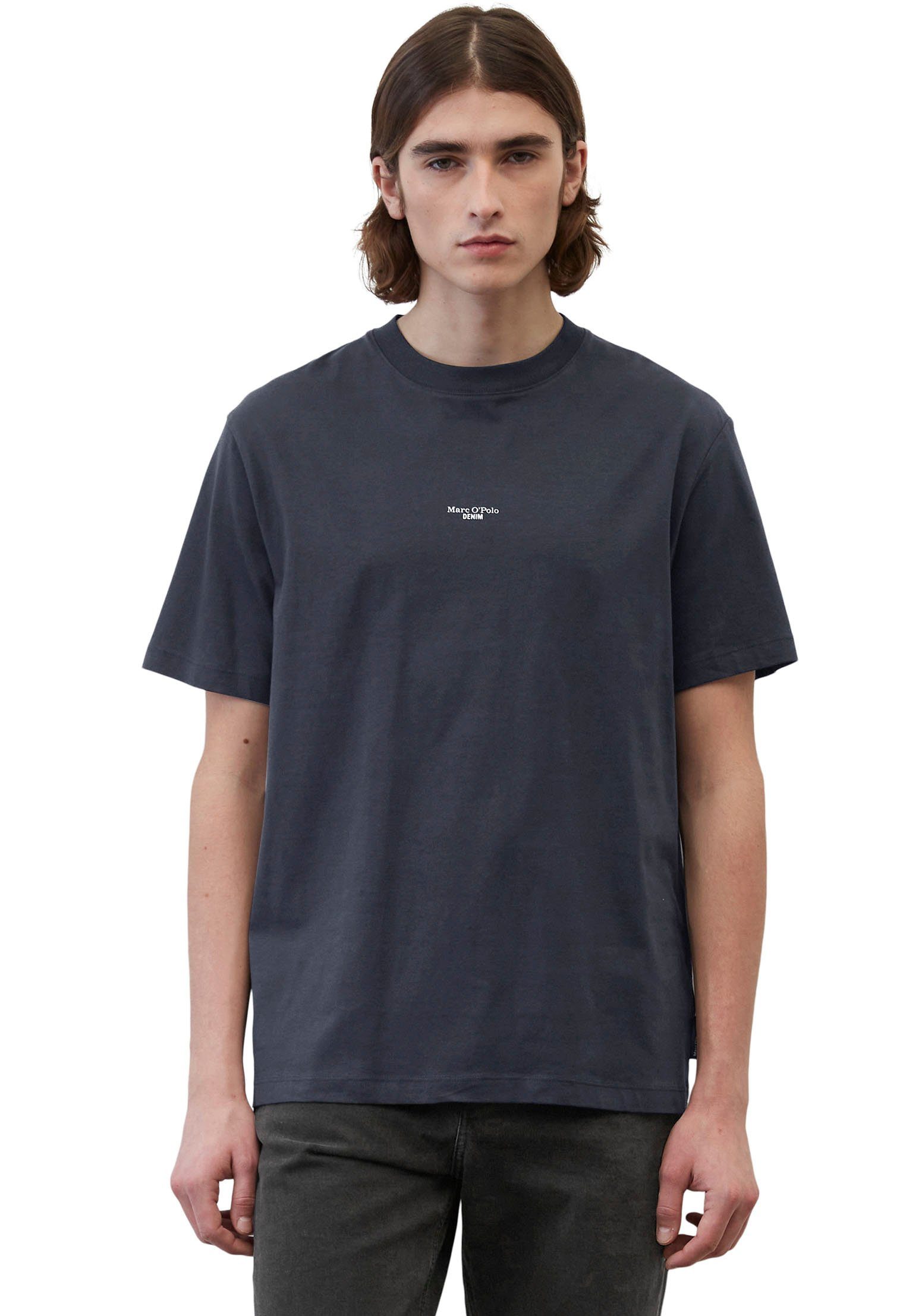 Marc O'Polo DENIM T-Shirt mit Labeling vorne mittig dunkelblau