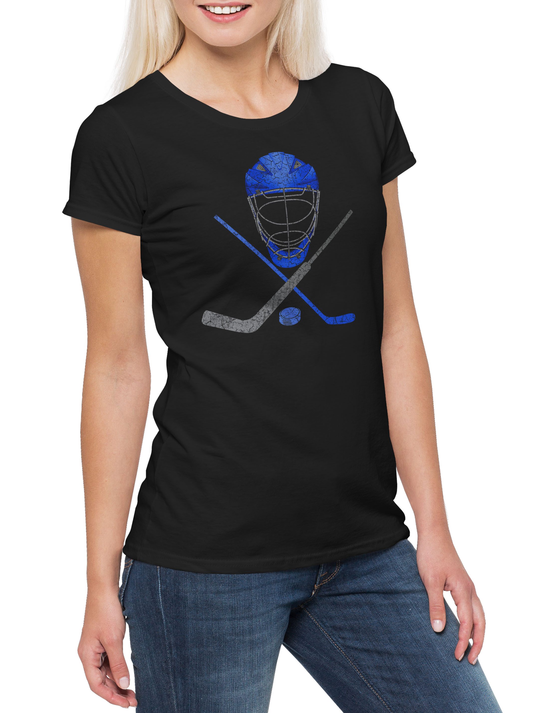 Urban Backwoods Print-Shirt Ice Hockey Tools Damen T-Shirt Eishockey Puck Player Spieler Schläger (1-tlg) Bat Passion Love Addiction