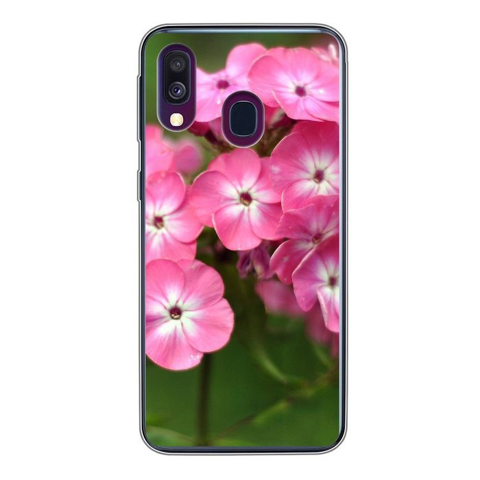 MuchoWow Handyhülle Rosa Schmetterlinge mit grünem Hintergrund Handyhülle Samsung Galaxy A40 Smartphone-Bumper Print Handy