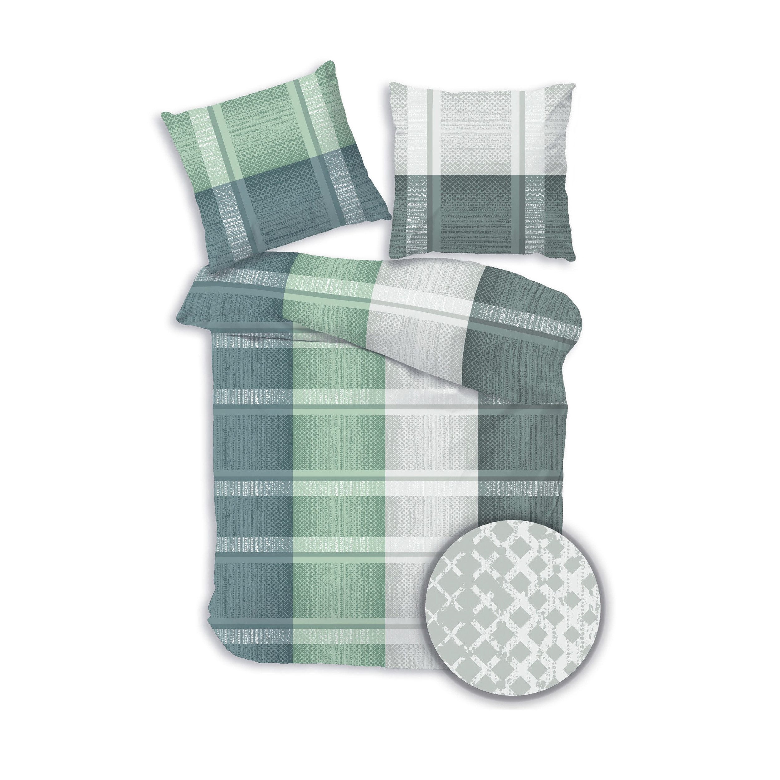 DOBNIG Bettwäsche Flanell, Flanell, 2 teilig, Karo, grün