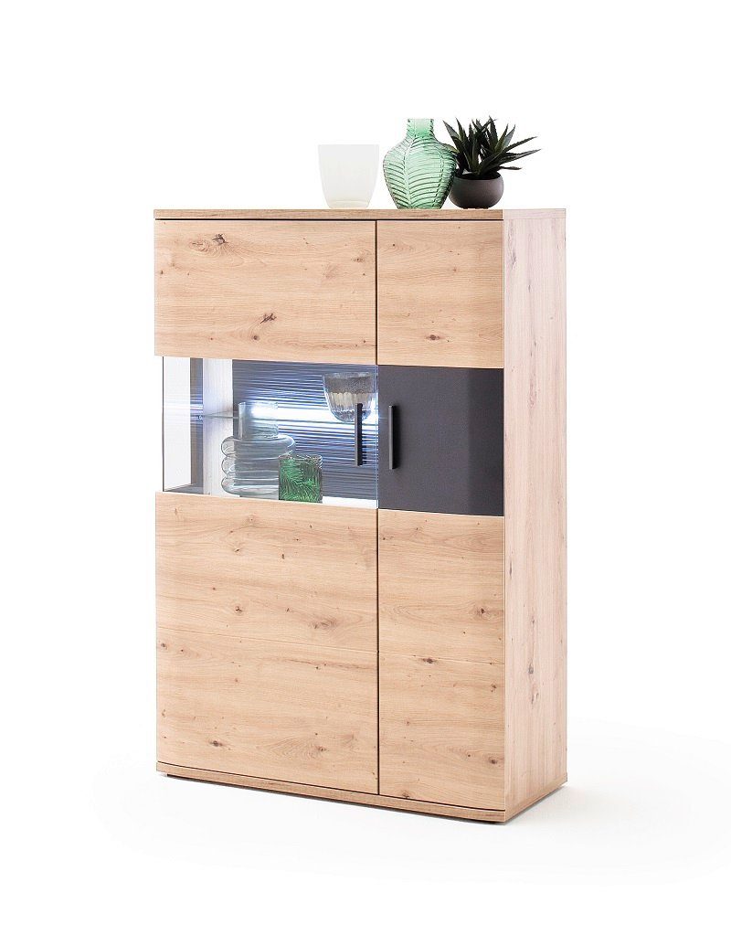 MCA furniture Vitrine Highboard Cortona 2, Balkeneiche / anthrazit, ohne Beleuchtung