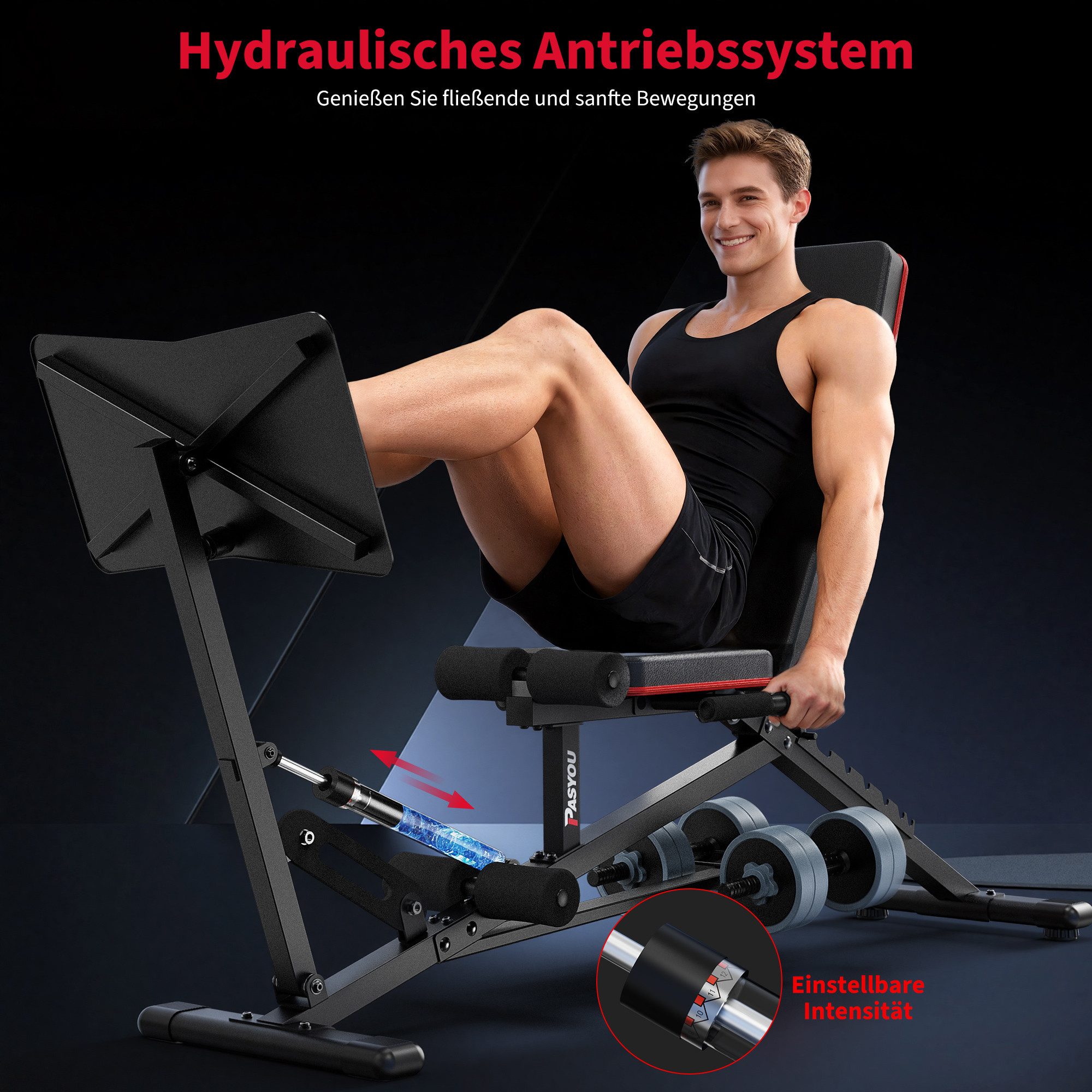 PASYOU Kraftstation PASYOU Beinpresse mit Hantelbank & Ablage - 550 kg Maximallast