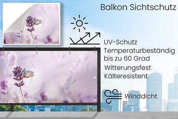MuchoWow Balkonsichtschutz Lavendel - Schmetterling - Nahaufnahme - Lila (1-St) Balkonbanner, Sichtschutz für den Balkon, Robustes und wetterfest