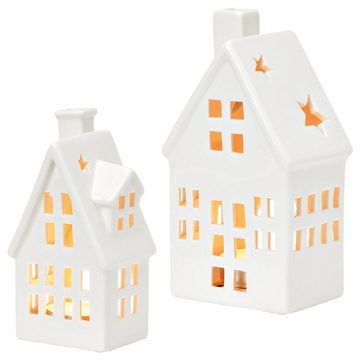 matches21 HOME & HOBBY Kerzenhalter Windlichter in weiß aus Porzellan im 2er Set in 7x14x5 cm