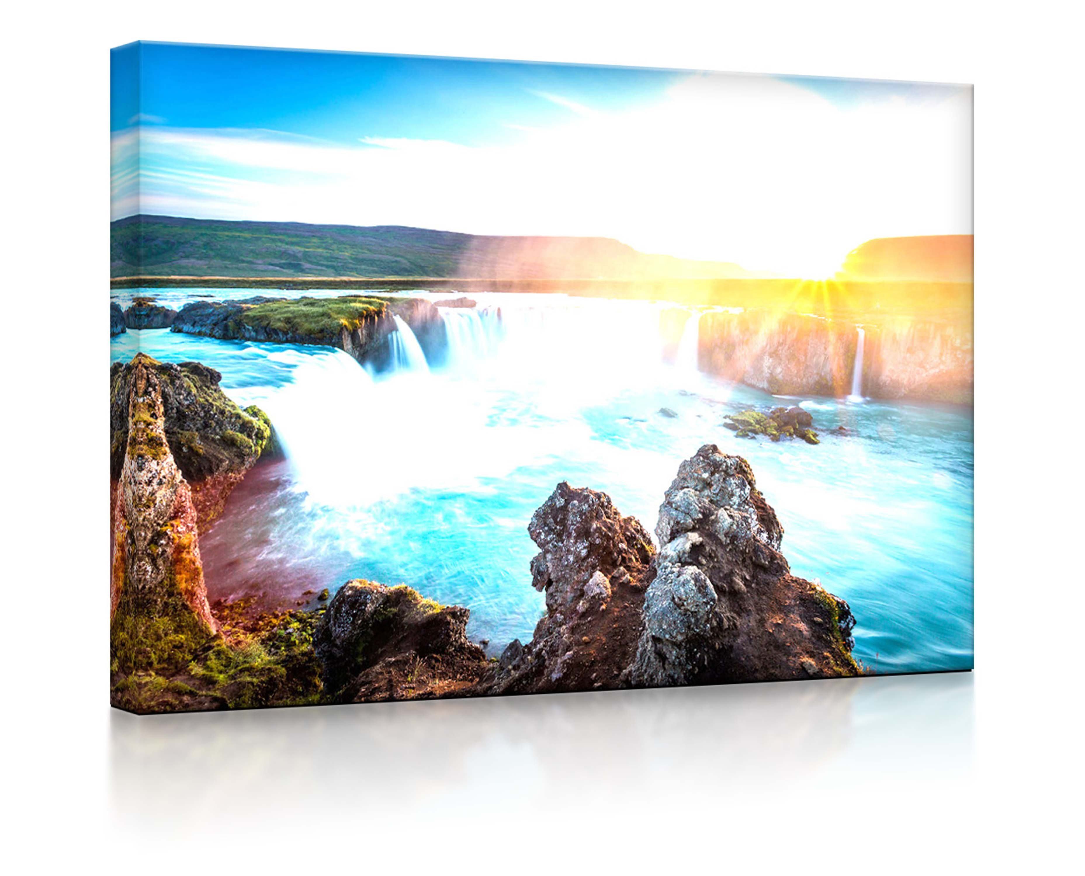 lightbox-multicolor LED-Bild Idyllische Wasserfälle bei Sonnenuntergang fully lighted / 60x40cm, Leuchtbild mit Fernbedienung
