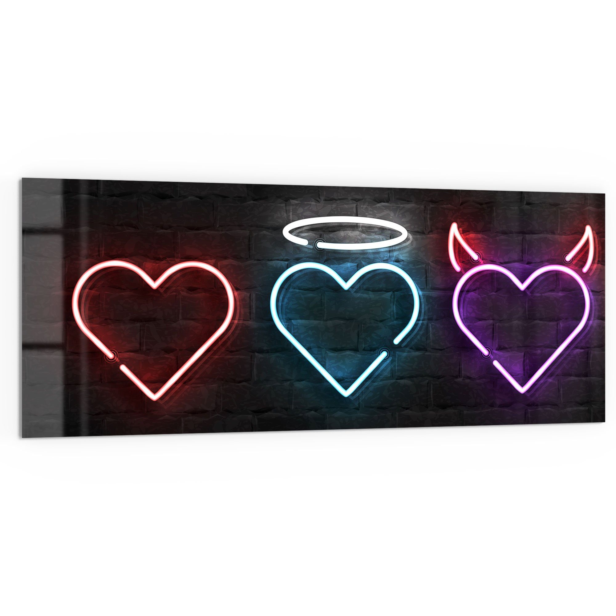 DEQORI Küchenrückwand 'Neonfarbene Herzen', Glas Spritzschutz Badrückwand Herdblende