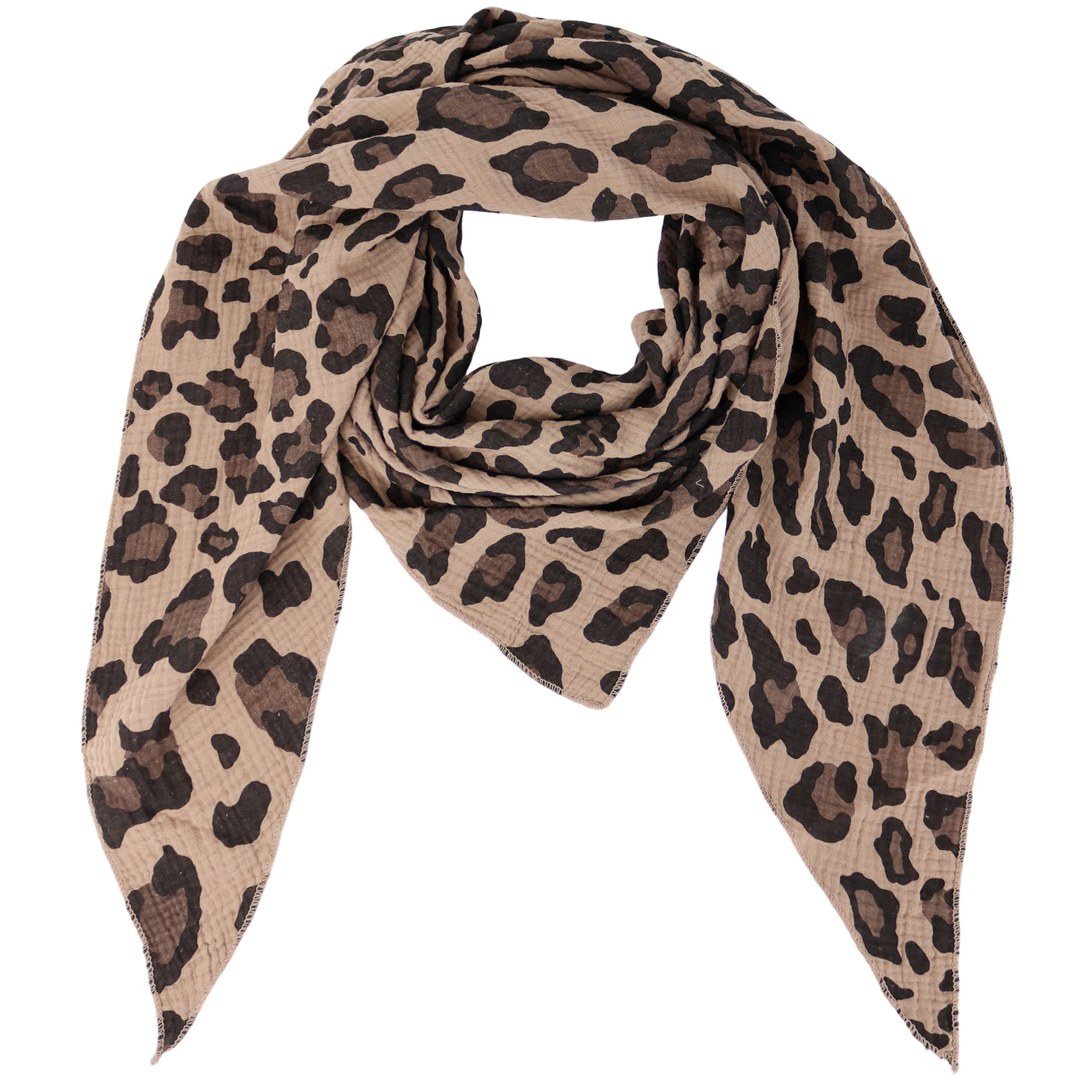 MIRROSI Dreieckstuch Aus Musellin Dreiecksschal ca.195x80 cm, Made in Italy, (leicht, ideal für das ganze Jahr, 100% Baumwolle), in tollen Farben (Leo Muster)