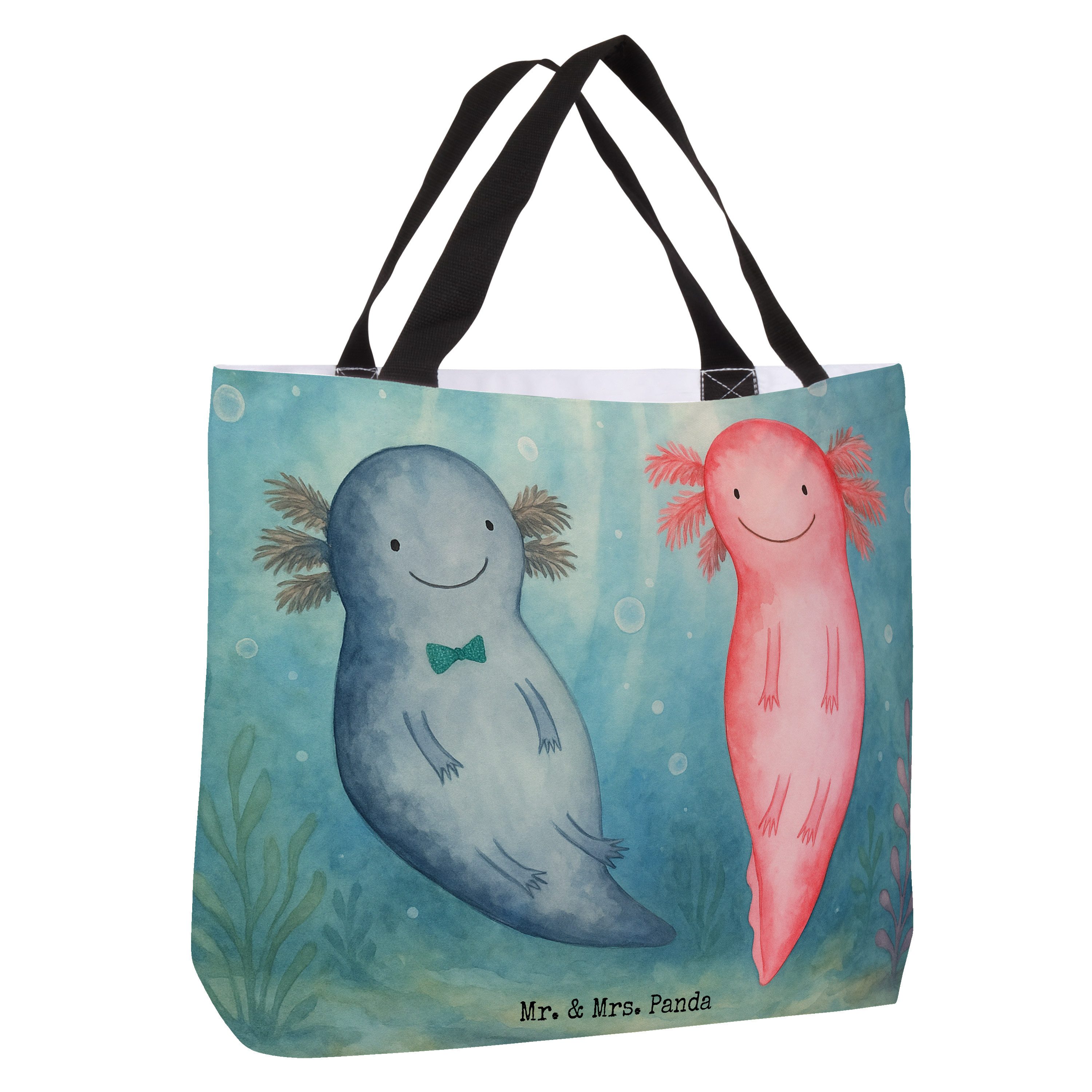 Mr. & Mrs. Panda Shopper Axolotl Liebe Design, Strandtasche, Weiß, Schultasche, Hochzeitstag, (Packung), Geschenk für Partner City-Shopper Unitasche