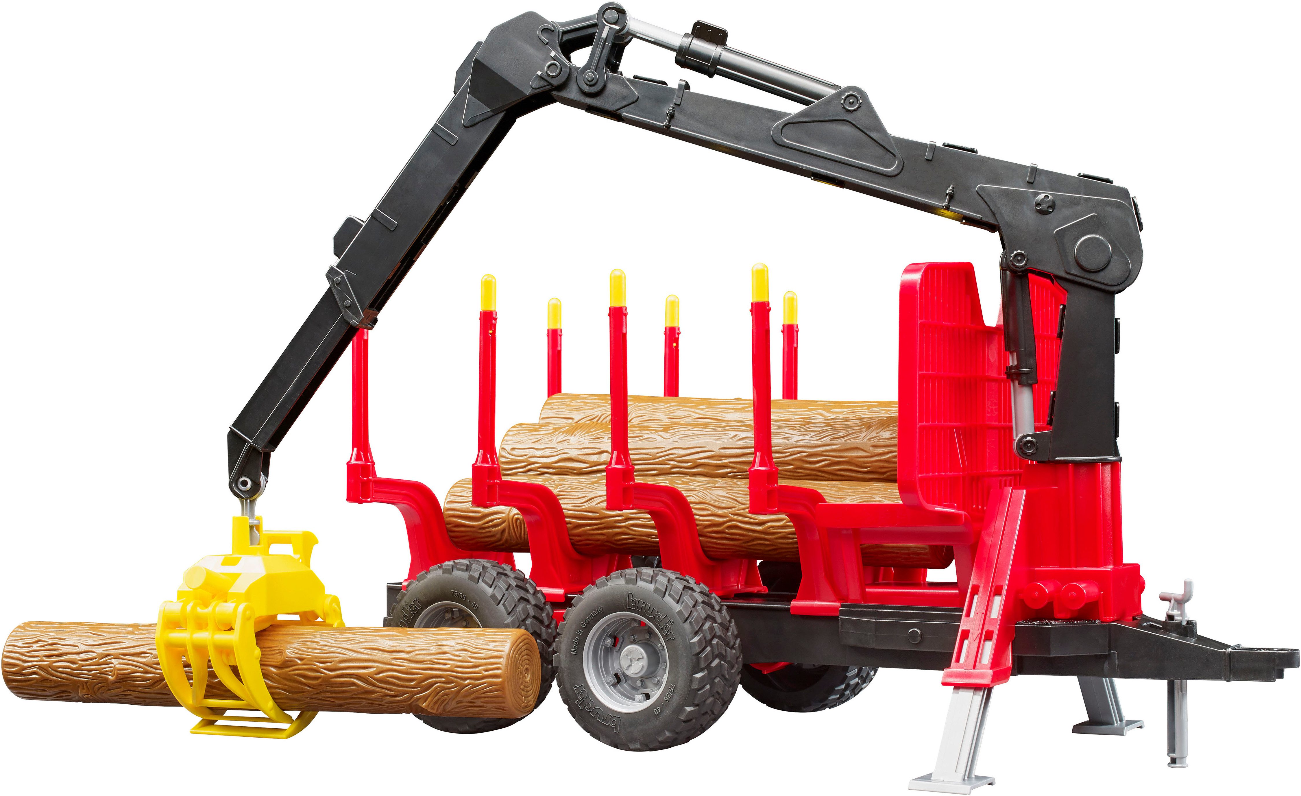 Bruder® Spielfahrzeug-Anhänger Rückeanhänger mit Ladekran und 4 Baumstämmen (02252), Made in Europe