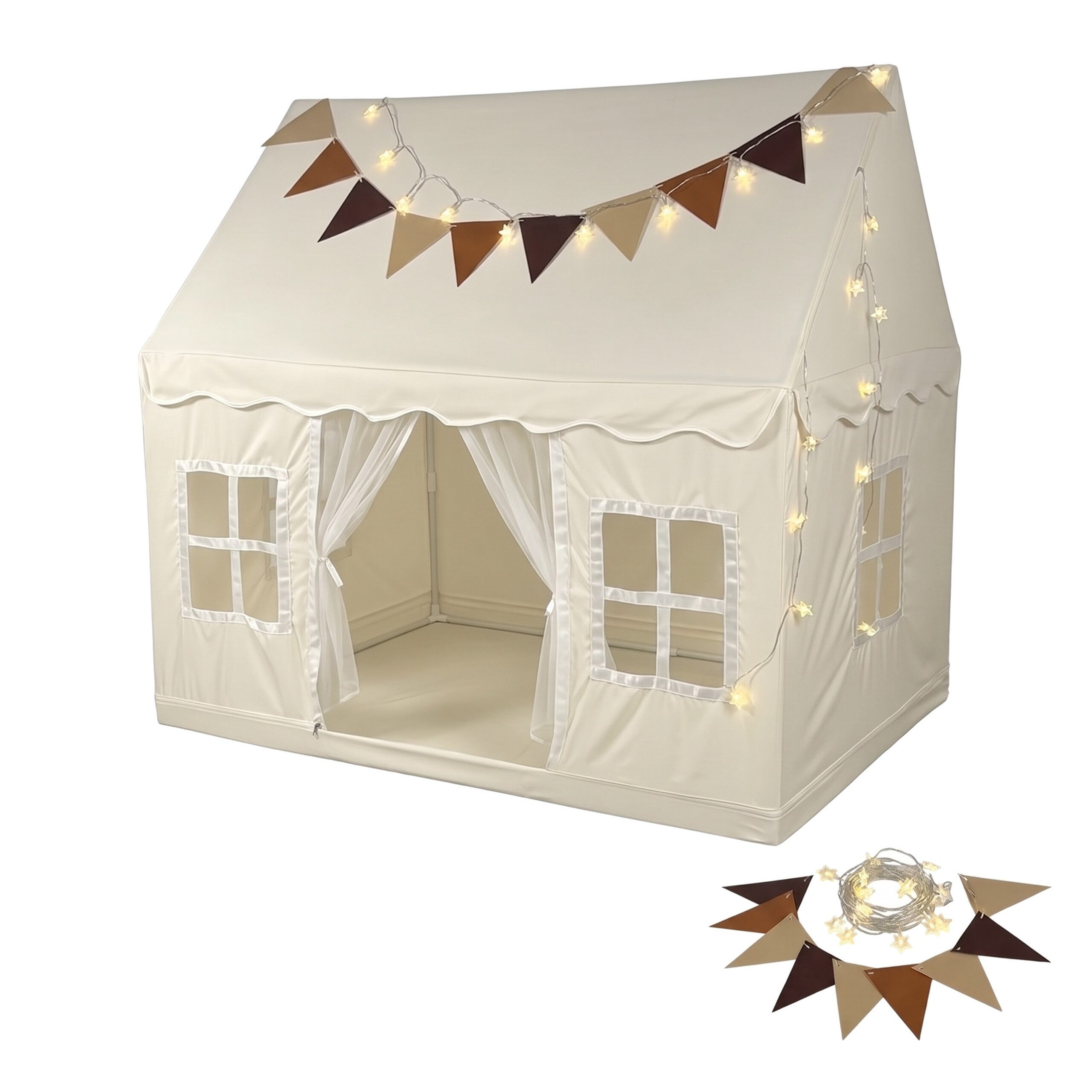 relaxdays Spielzelt mit Lichterkette (2-tlg) Beige