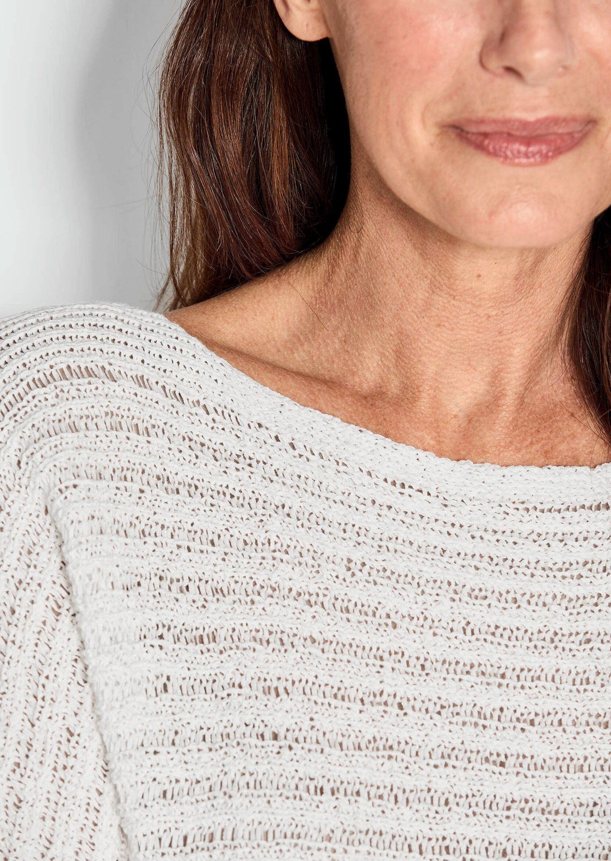 GOLDNER Strickpullover Kurzarm-Pullover mit Rippen Lässiges Halbarm Strickoberteil aus Bändchengarn, U-Boot-Ausschnitt