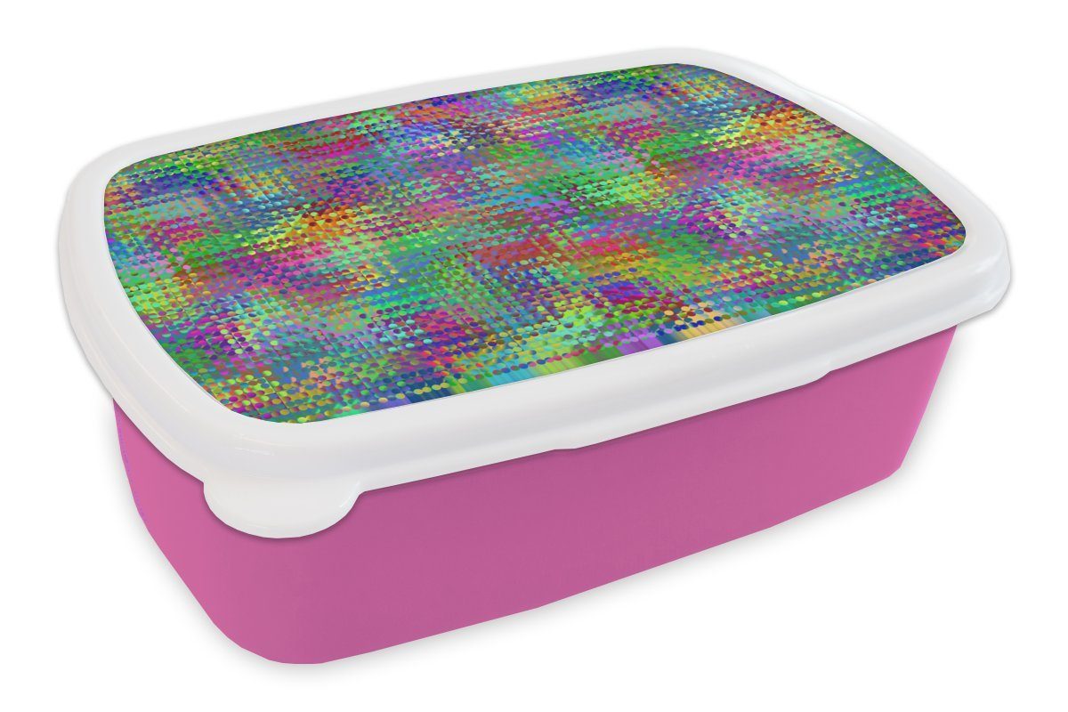 MuchoWow Lunchbox Psychedelisch - Muster - Regenbogen, Kunststoff, (2-tlg), Brotbox für Erwachsene, Brotdose Kinder, Snackbox, Mädchen, Kunststoff rosa