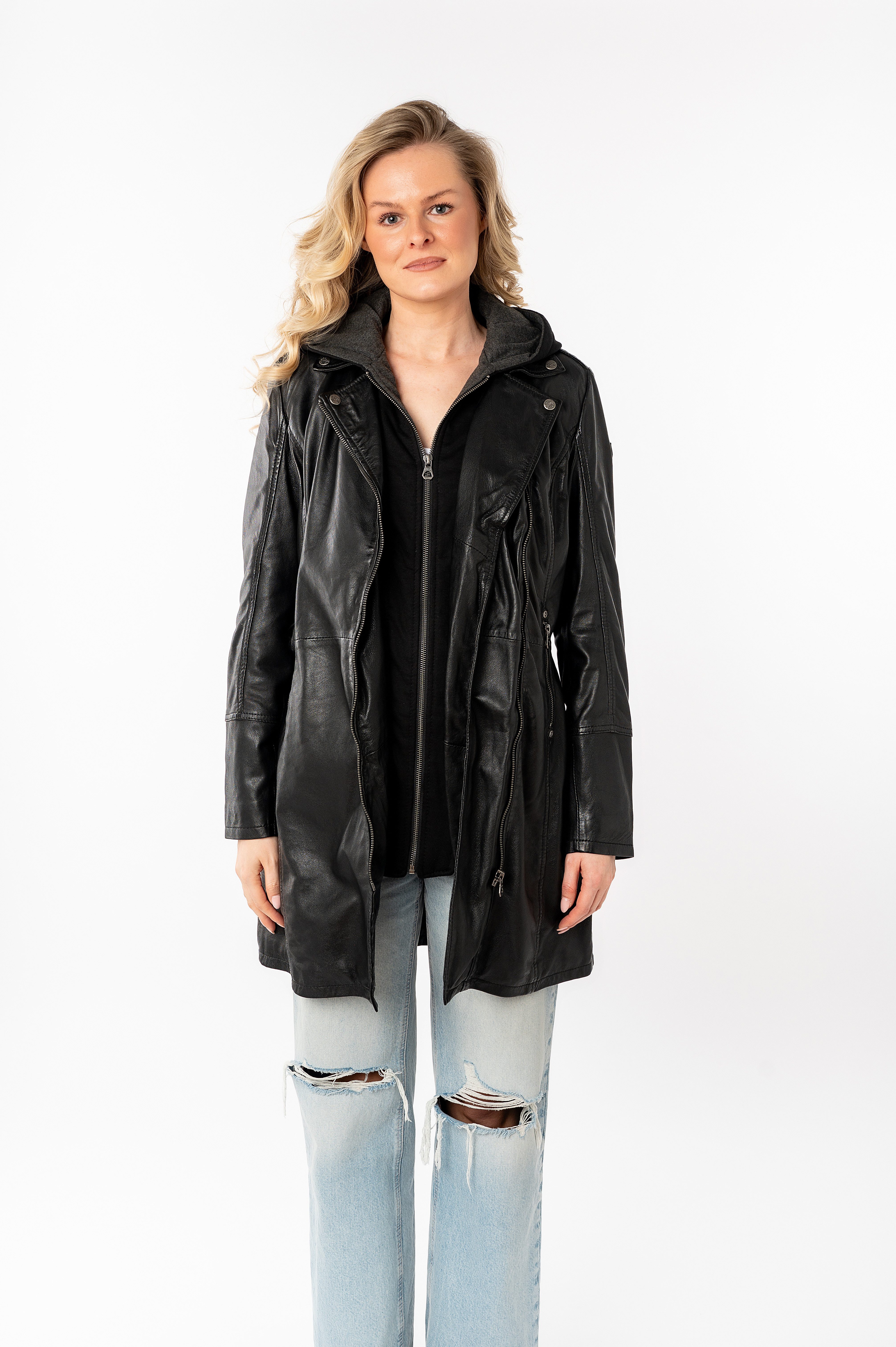 Mauritius Ledermantel Seneka lange Lederjacke mit abzippbarem Kapuzen-Einsa günstig online kaufen