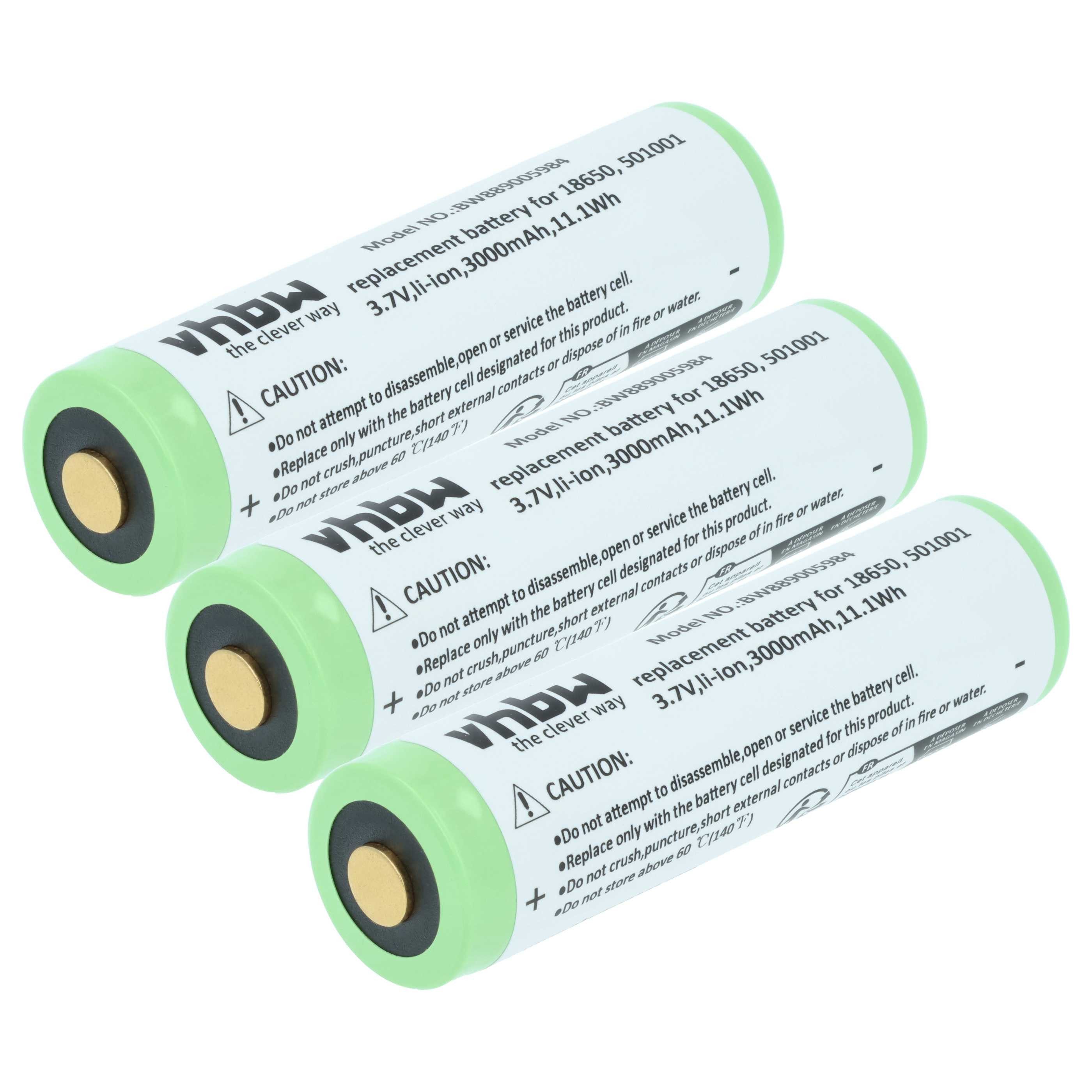 vhbw Akku passend für Ledlenser ML4, iH11R, MH4, H8R, H8R SE, MH10, MH11, Akku Akku Li-Ion 3000 mAh (3,7 V, 3 St), Leistungsfähige Austausch-Akkus für Ihre Taschenlampe, Handleuchte