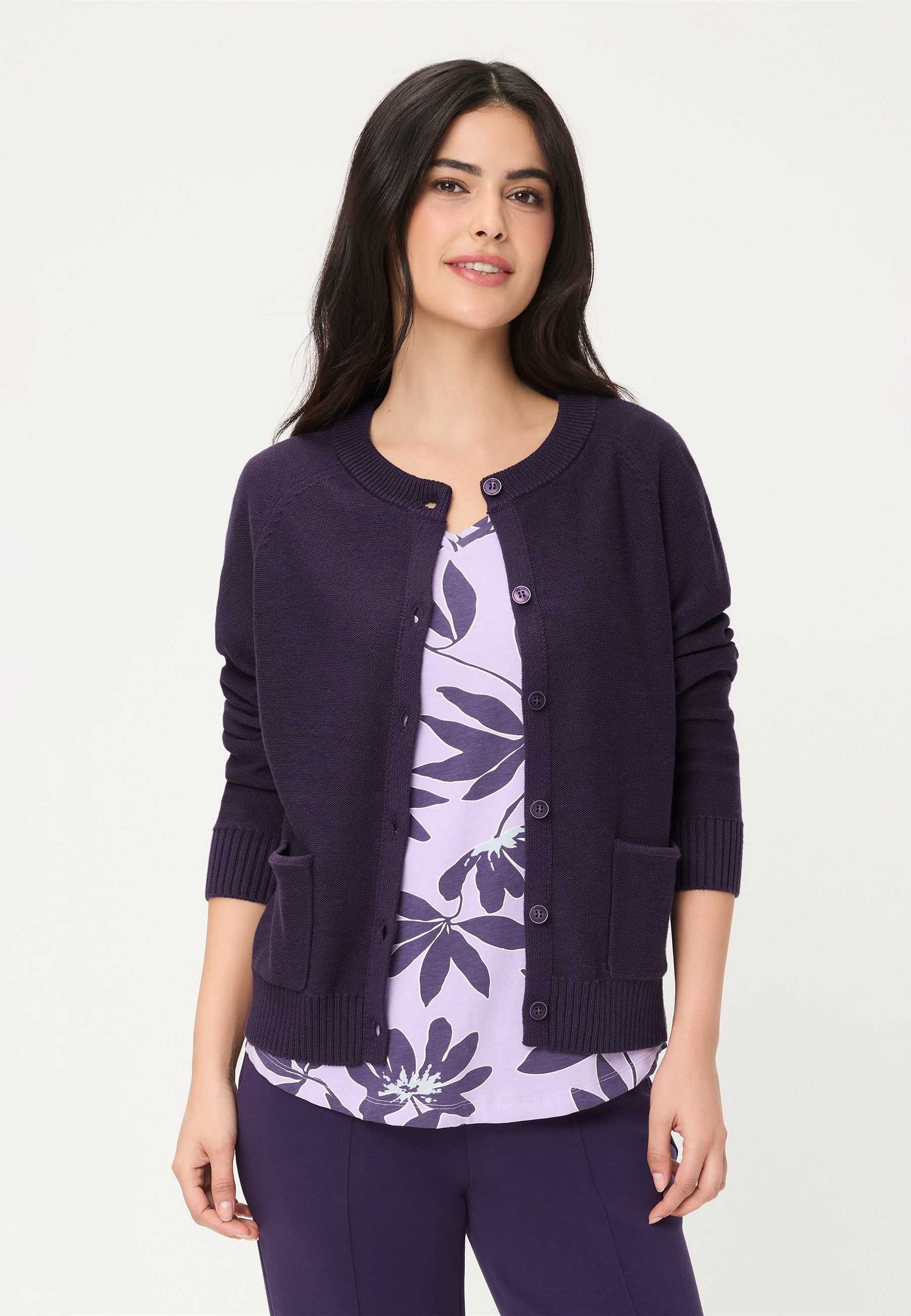 Olsen Cardigan mit Raglanärmeln und Rundhalsausschnitt