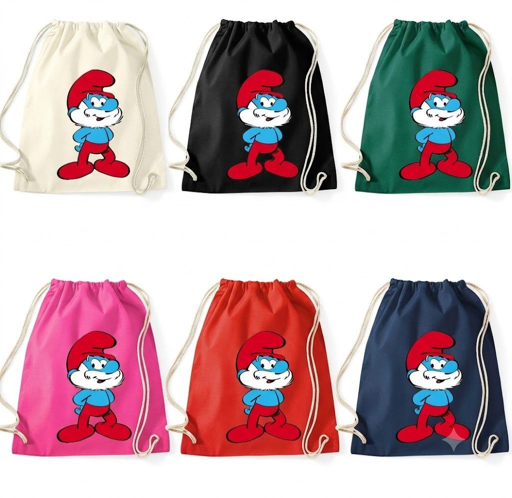 Blondie & Brownie Turnbeutel PapaSchlumpf Turnbeutel Print Kultfigur Comic Retro Tasche (Einzelartikel, Einzelartikel), PapaSchlumpf Kultfigur Turnbeutel Retro