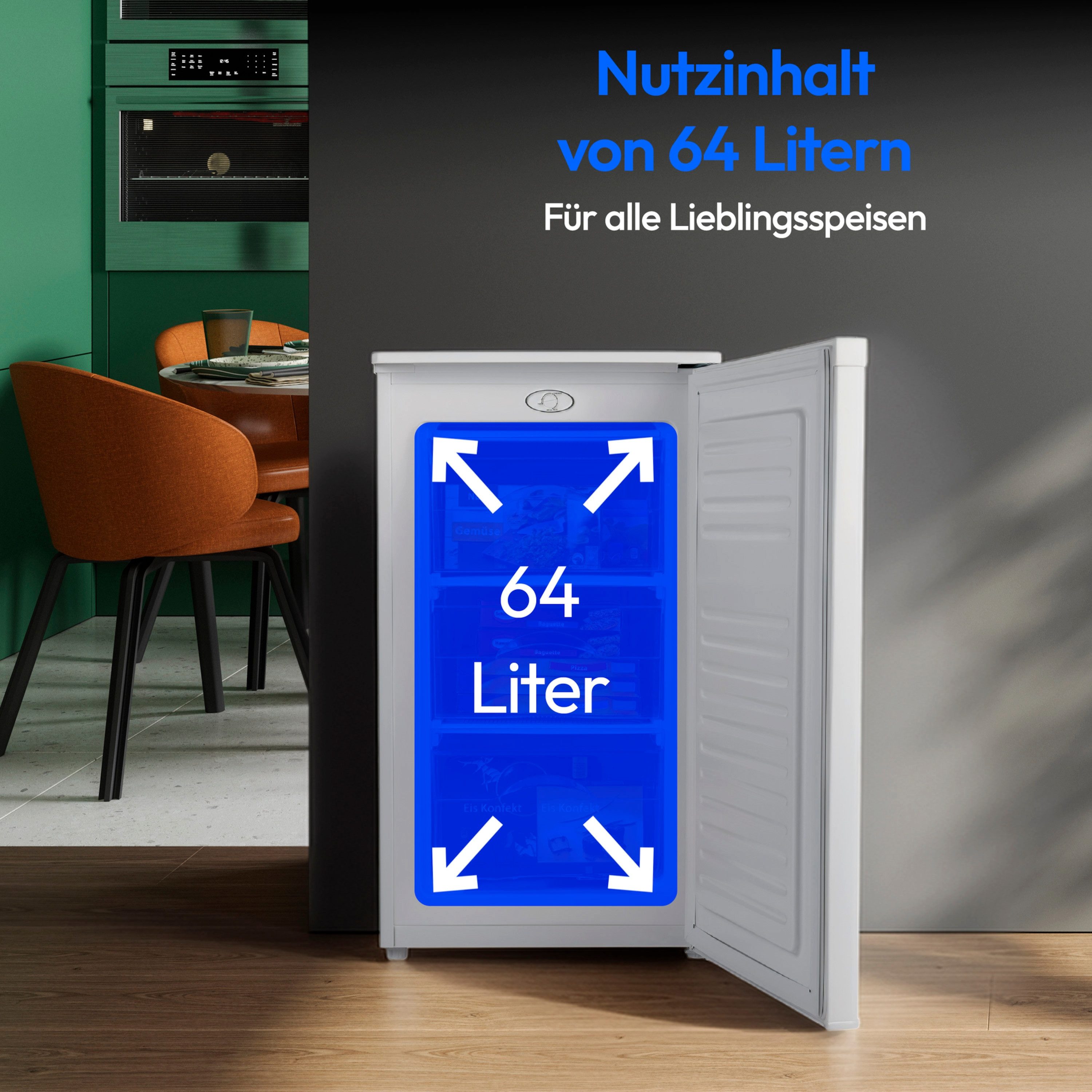 Medion® Gefrierschrank MD37688, 84 cm hoch, 48 cm breit, 64 Liter, 3 transparente Schubladen, Türanschlag wechselbar