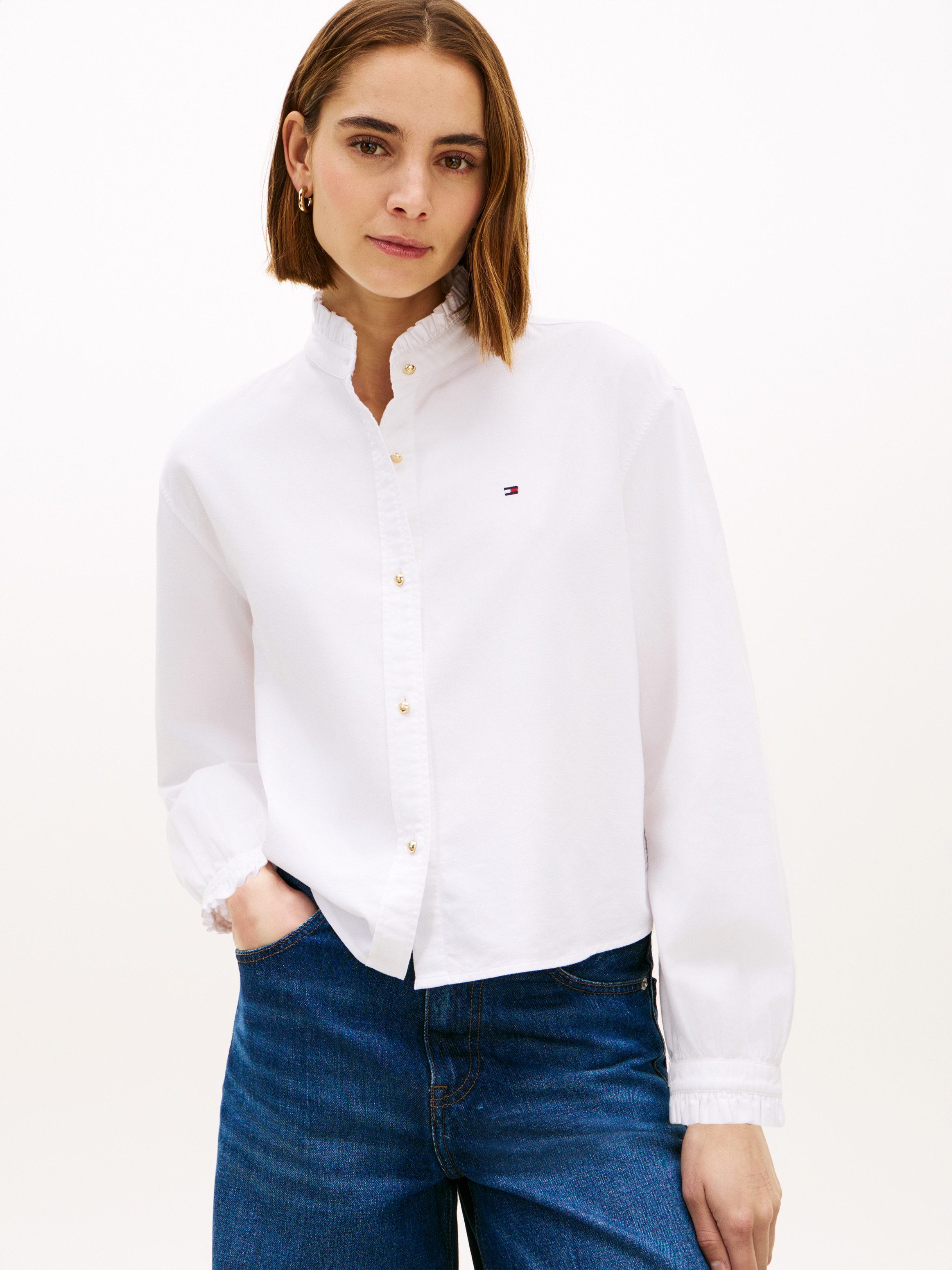 Tommy Hilfiger Langarmbluse OXFORD CROP RUFFLE LS SHIRT mit Rüschen-Details, boxy