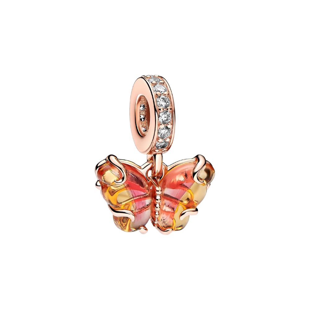 Pandora Charm Schmetterling 782698C01, Schmetterling, Zrikonia, Glas, Rosa, Pink, Gelb