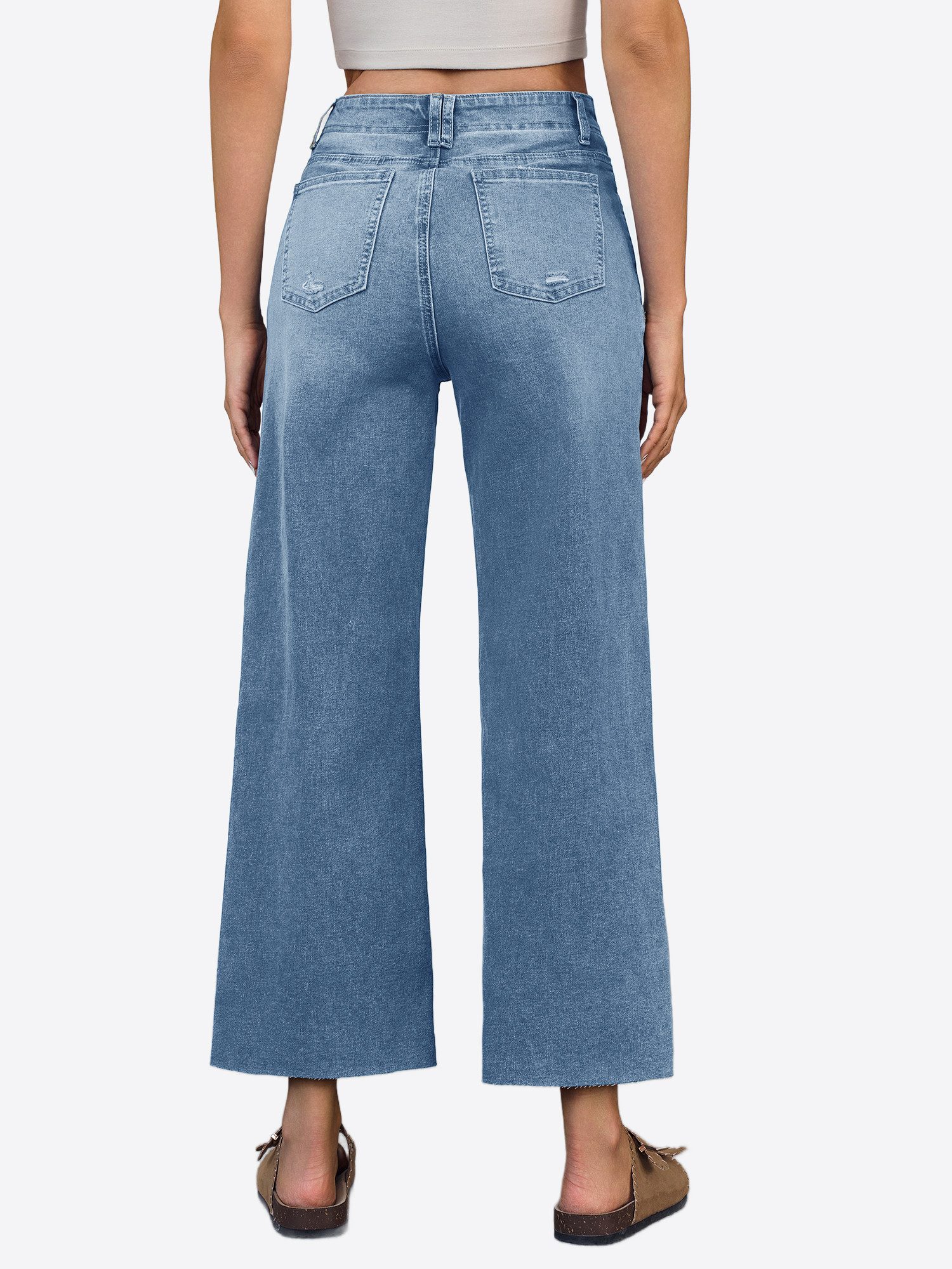 Imily Bela High-waist-Jeans Damen Cropped Dehnbare Baggy Geradem Weitem Bein Denim Baggy (Packung, 1-tlg., 1per-Pack) 4-Pocket Style in Unifarbe
