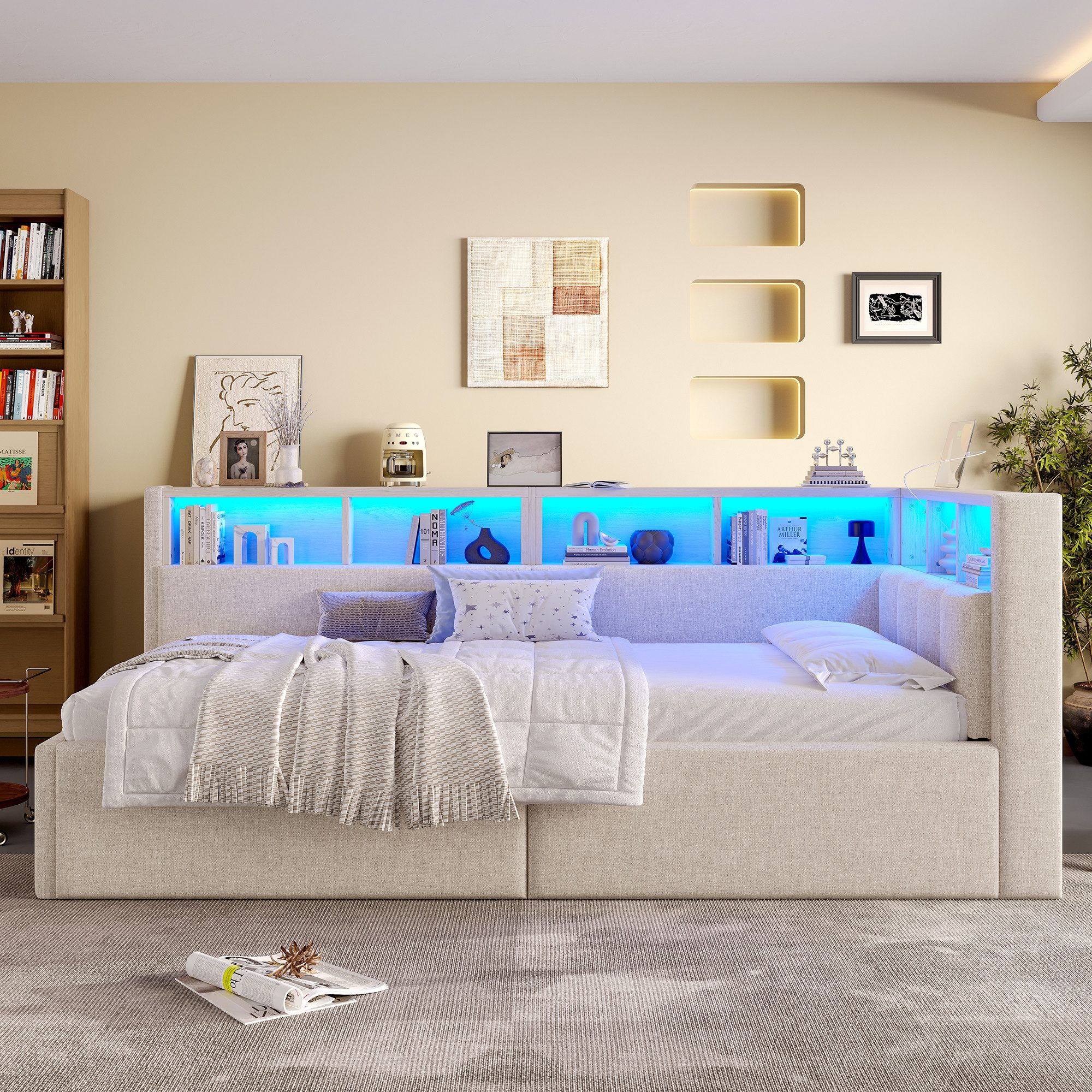 MODFU Schlafsofa mit Leinenbezug, Kinderbett Polsterbett, inkl. hydraulisch günstig online kaufen