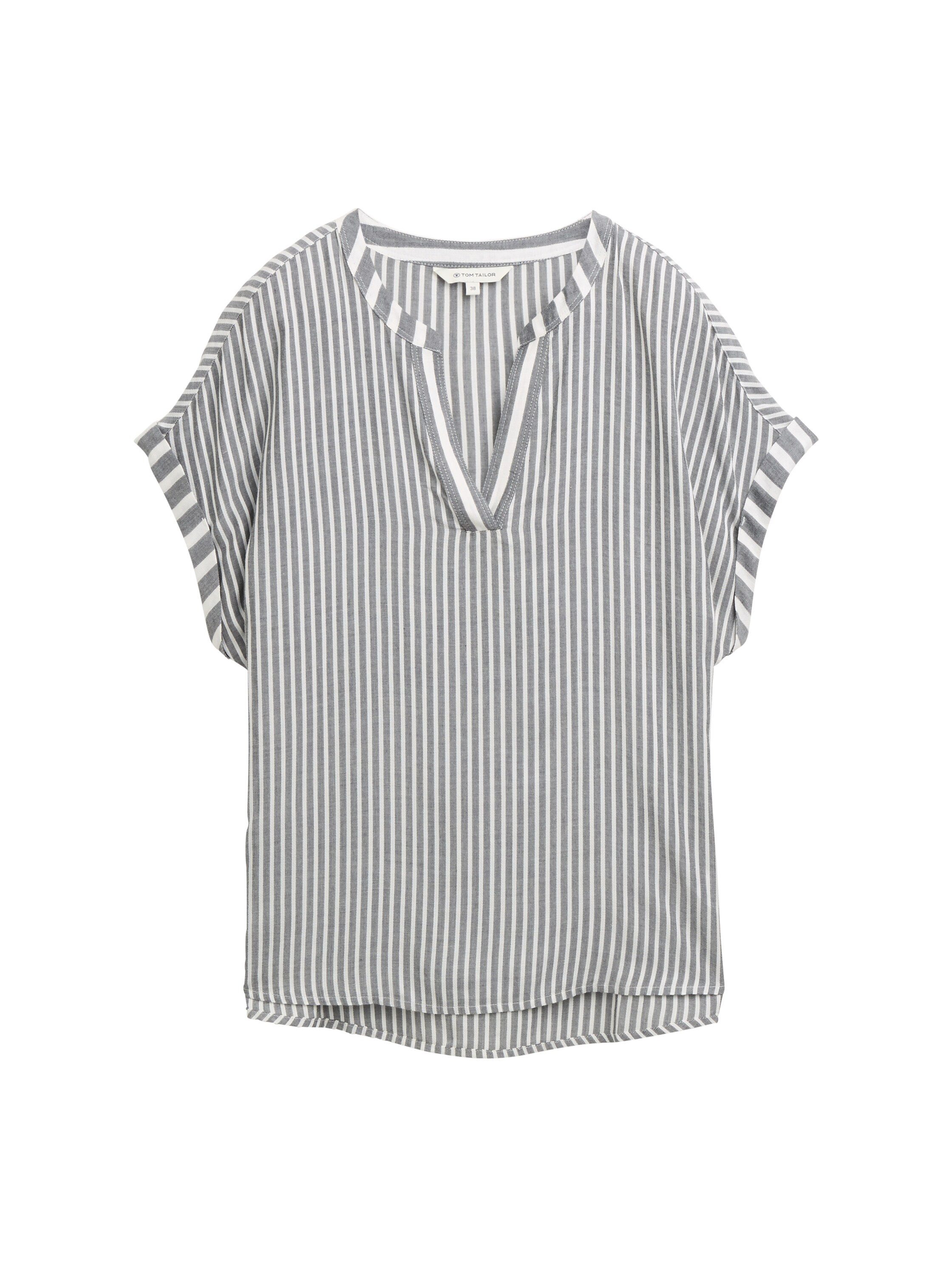 Kurzarmbluse Loose Fit Bluse mit Streifenmuster