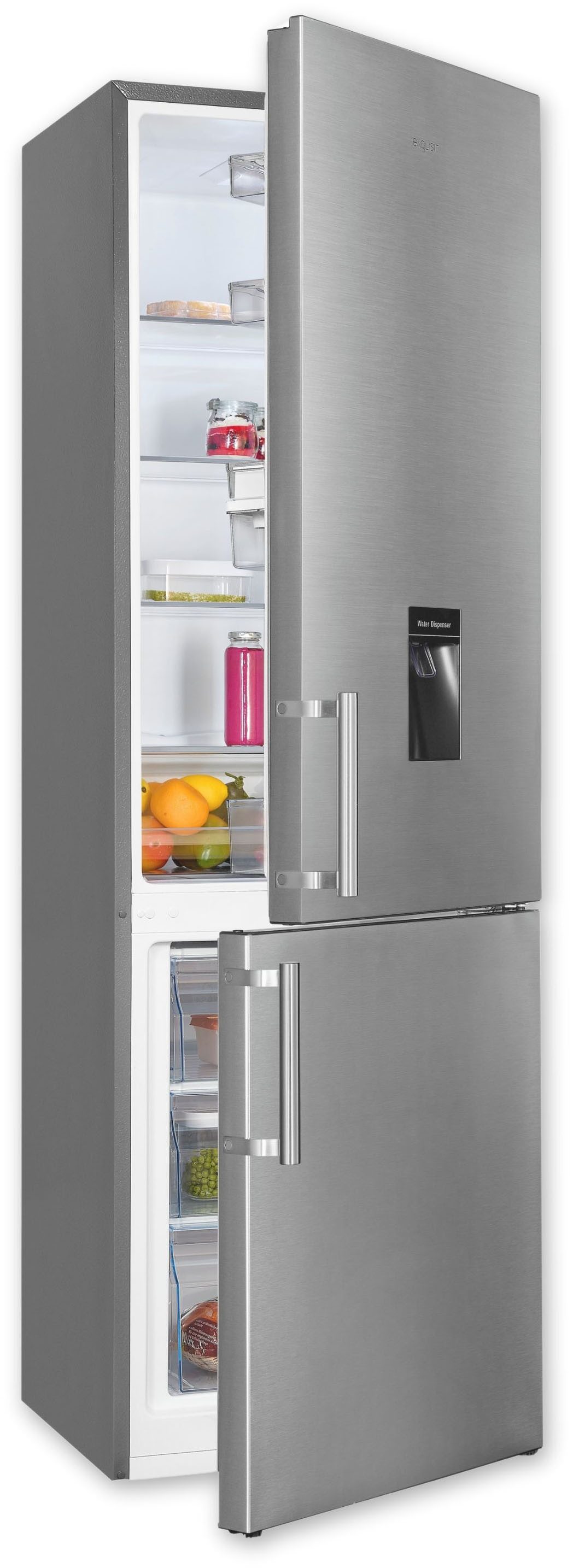 exquisit Kühl-/Gefrierkombination KGC265-70-H-WS-010E inoxlook, 180 cm hoch, 55 cm breit, Wasserspender
