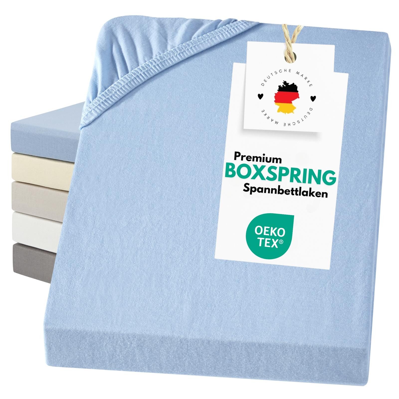Carpe Sonno Spannbettlaken Boxspringbett Baumwolle 90x200 100x200 140x200 160x200 180x200 200x200, Jersey, Gummizug: rundum, (1 Stück), Mako Jersey Spannbetttuch kochfest Wasserbett Matratze bis 50 cm