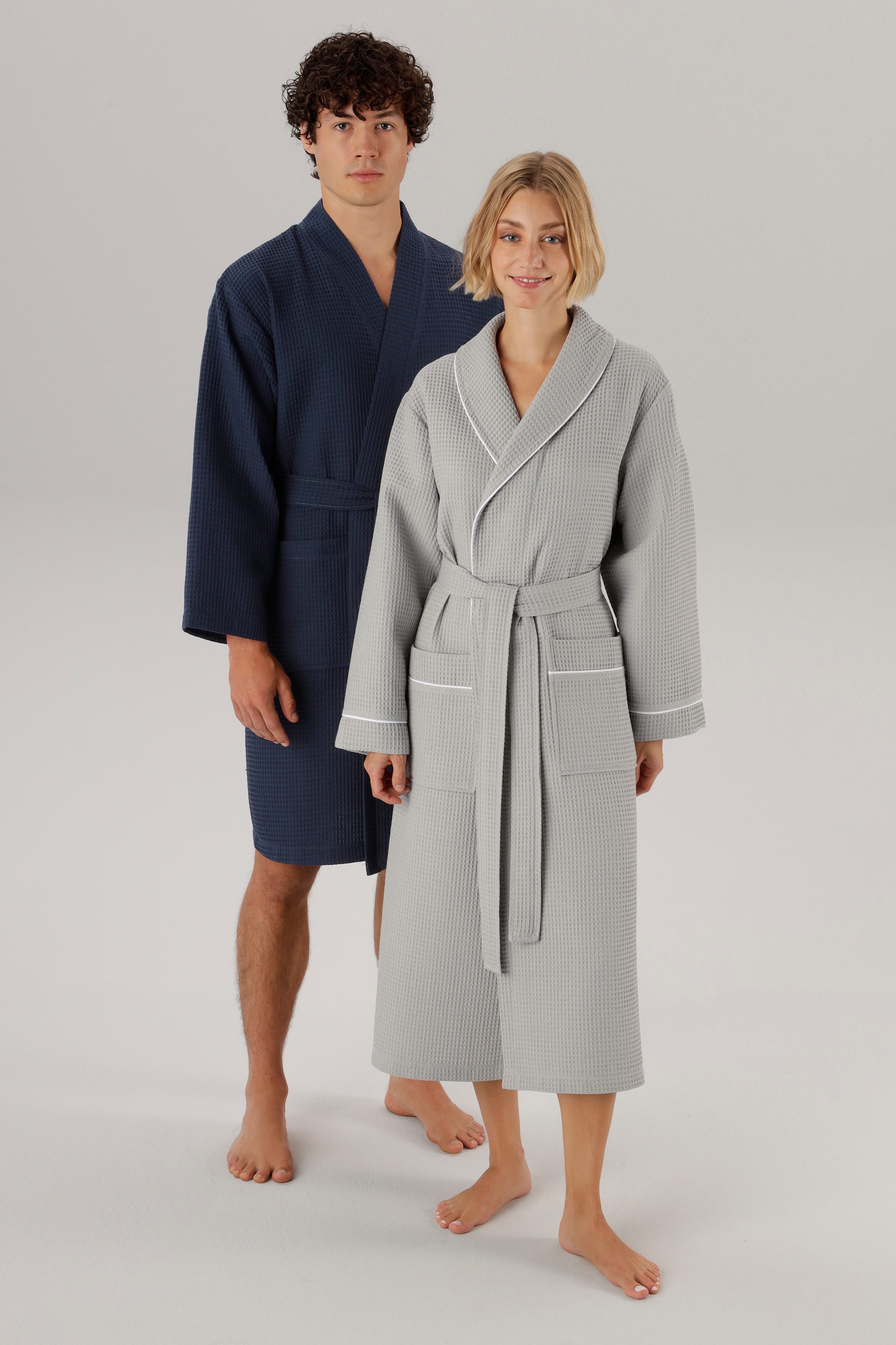 OTTO home Unisex-Bademantel Nora, Standard & Premium, leichte Qualität, ideal für Sauna & Spa, Waffelpiqué, Gürtel, Damen & Herren, Kimono-Kragen, Waffelpiqué, Baumwolle, Reisebademantel
