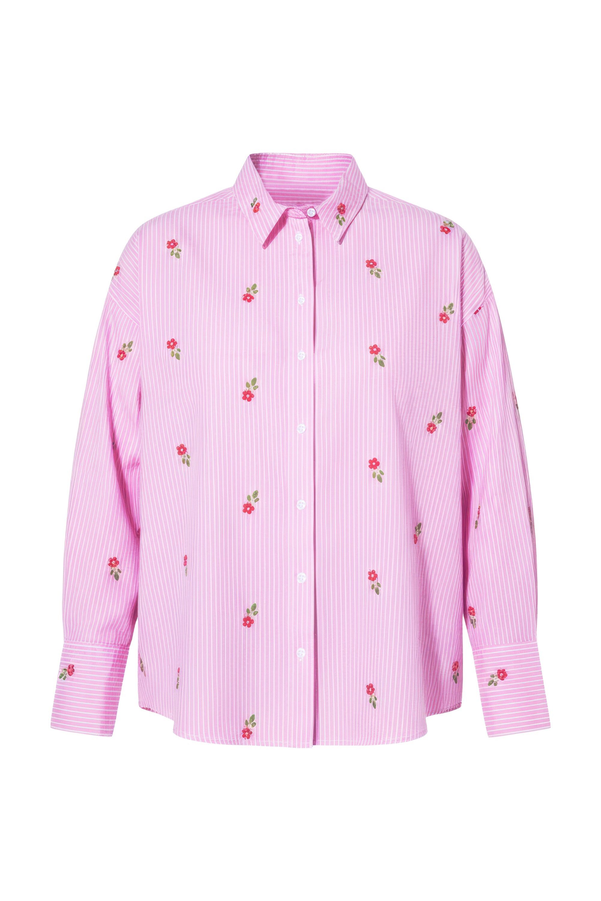 Studio Untold Hemdbluse Streifenhemd Oversize Shape Blüten-Stickmuster günstig online kaufen