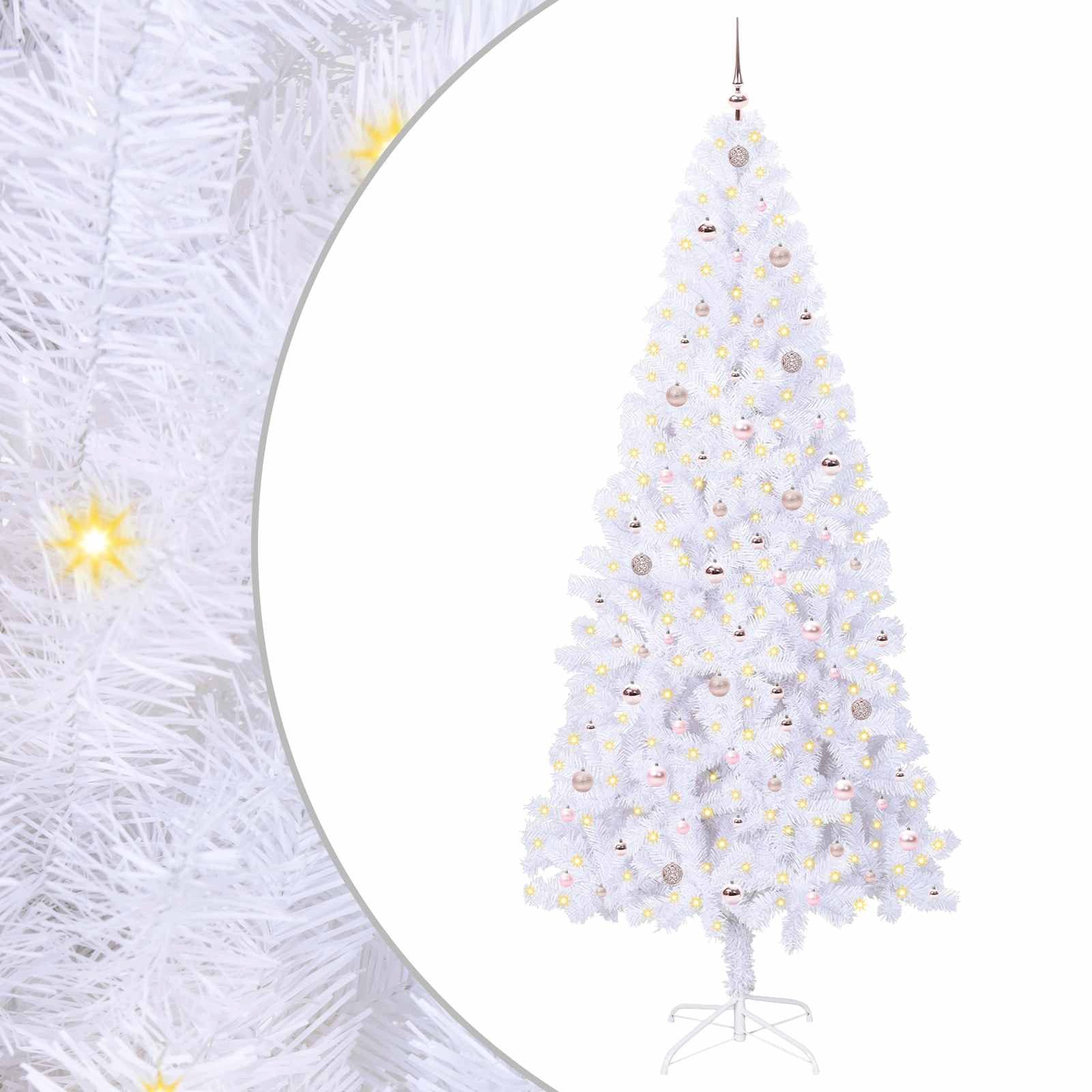 furnicato Künstlicher Weihnachtsbaum Weiß 240 cm mit LED-Beleuchtung, Rosa Tannenbaum mit 300 LEDs, 8 Blinkmodi und USB-Stromversorgung