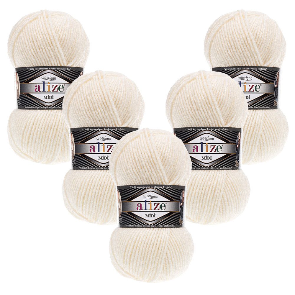 Alize 5 x ALIZE Superlana Midi Häkelwolle, 170 m, Yarn,Strickgarn,Handstrickgarn