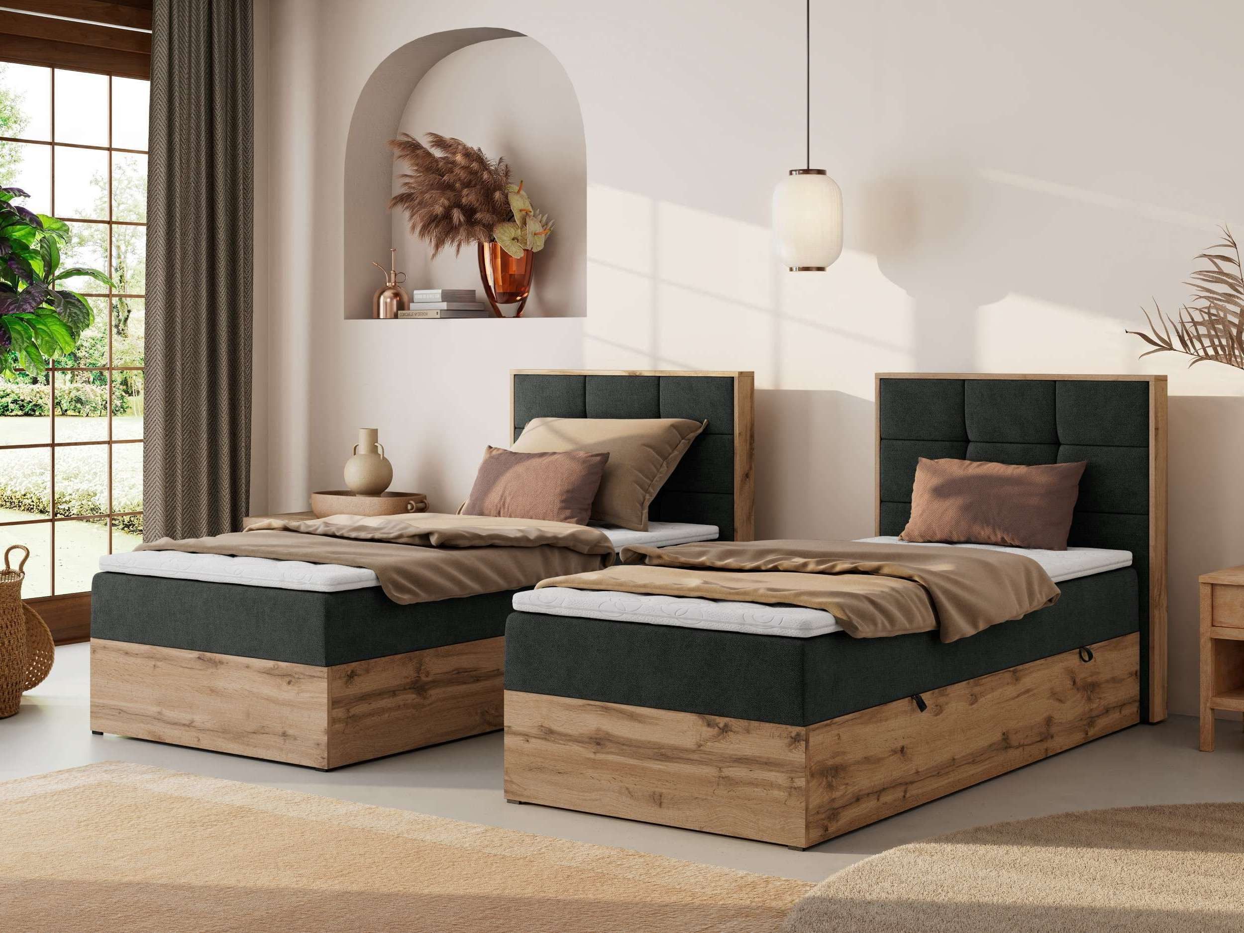 MKS MÖBEL Boxspringbett ALBERO 1 90x200 cm (Set, Packung, Topper T25/Visco, Stauraum, Matratzen, Bettkasten, T30-Schaum), Einzelbett, Multipocket-Matratzen, Möbelplatten, Praktisch