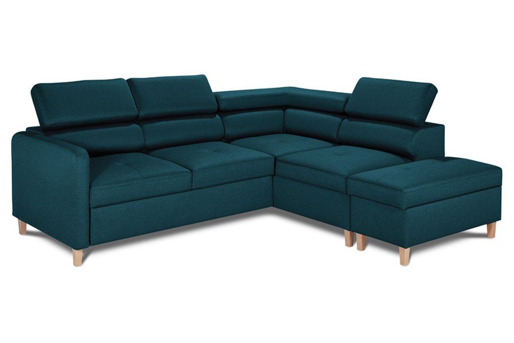 JVmoebel Ecksofa Ecksofa L-Form Bettfunktion Couch Design Polster Textil, Made in Europe Blau