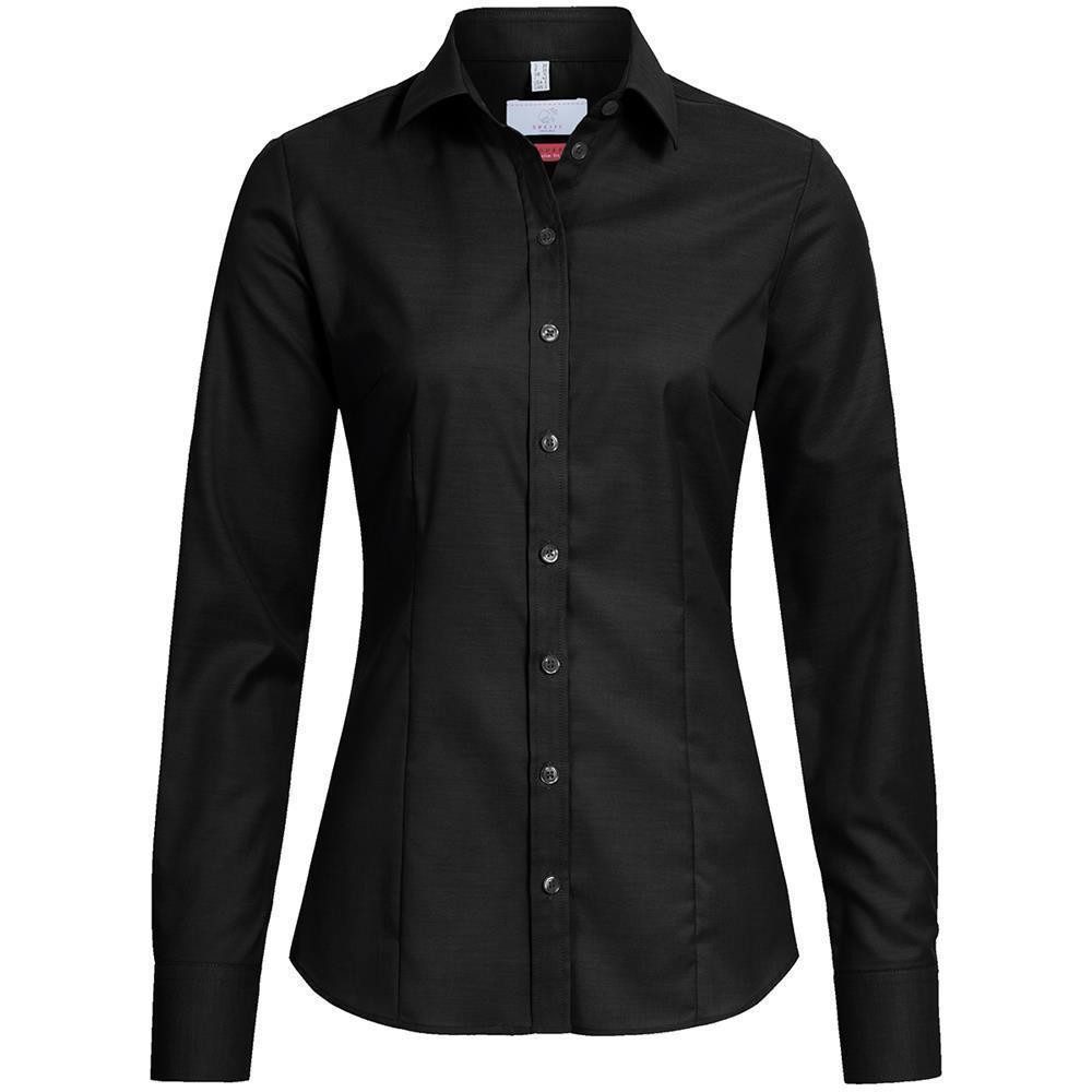 Langarmbluse Greiff Modern with 37.5® Damen Bluse Langarm Kent Slim-Fit Schwarz