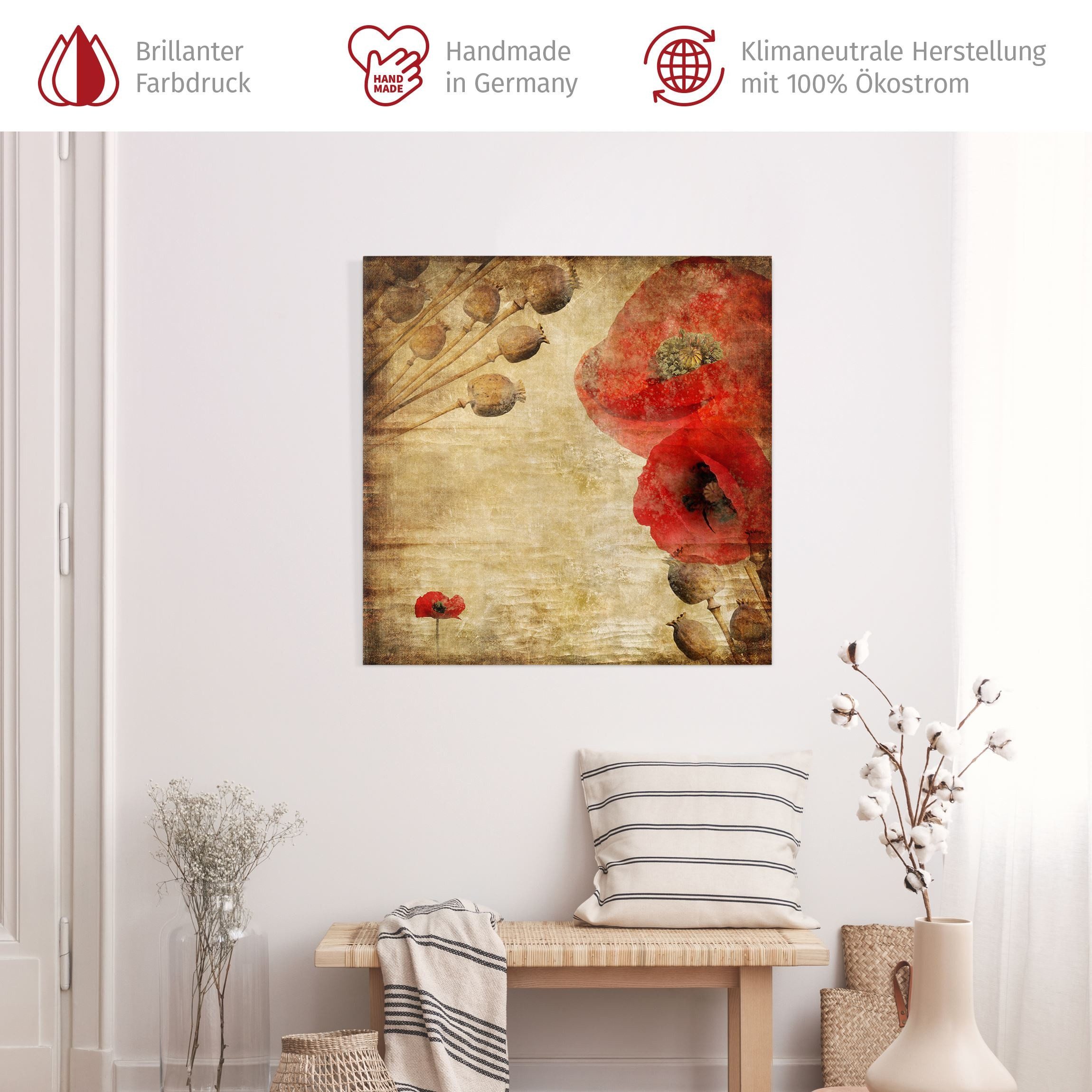 Bilderdepot24 Leinwandbild Vintage Retro Modern Mohnblume rot Bild auf Lein günstig online kaufen
