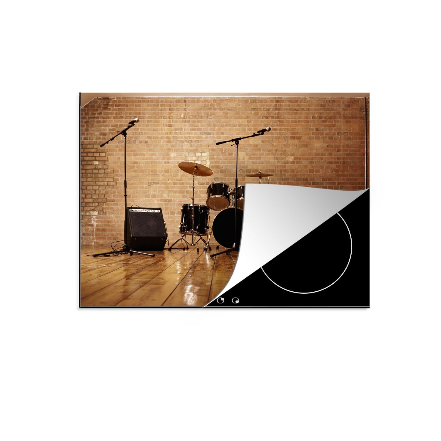 MuchoWow Herdblende-/Abdeckplatte Komplettes Schlagzeug auf der Bühne, Vinyl, (1 tlg), 71x52 cm, Induktionskochfeld Schutz für die küche, Ceranfeldabdeckung