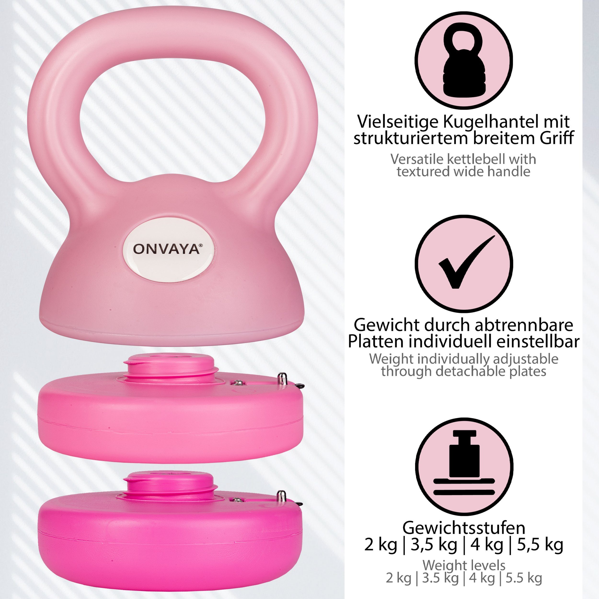 ONVAYA Kettlebell Verstellbare Kugelhantel, rosa Set, Hantel Schwunghantel Hantelscheiben