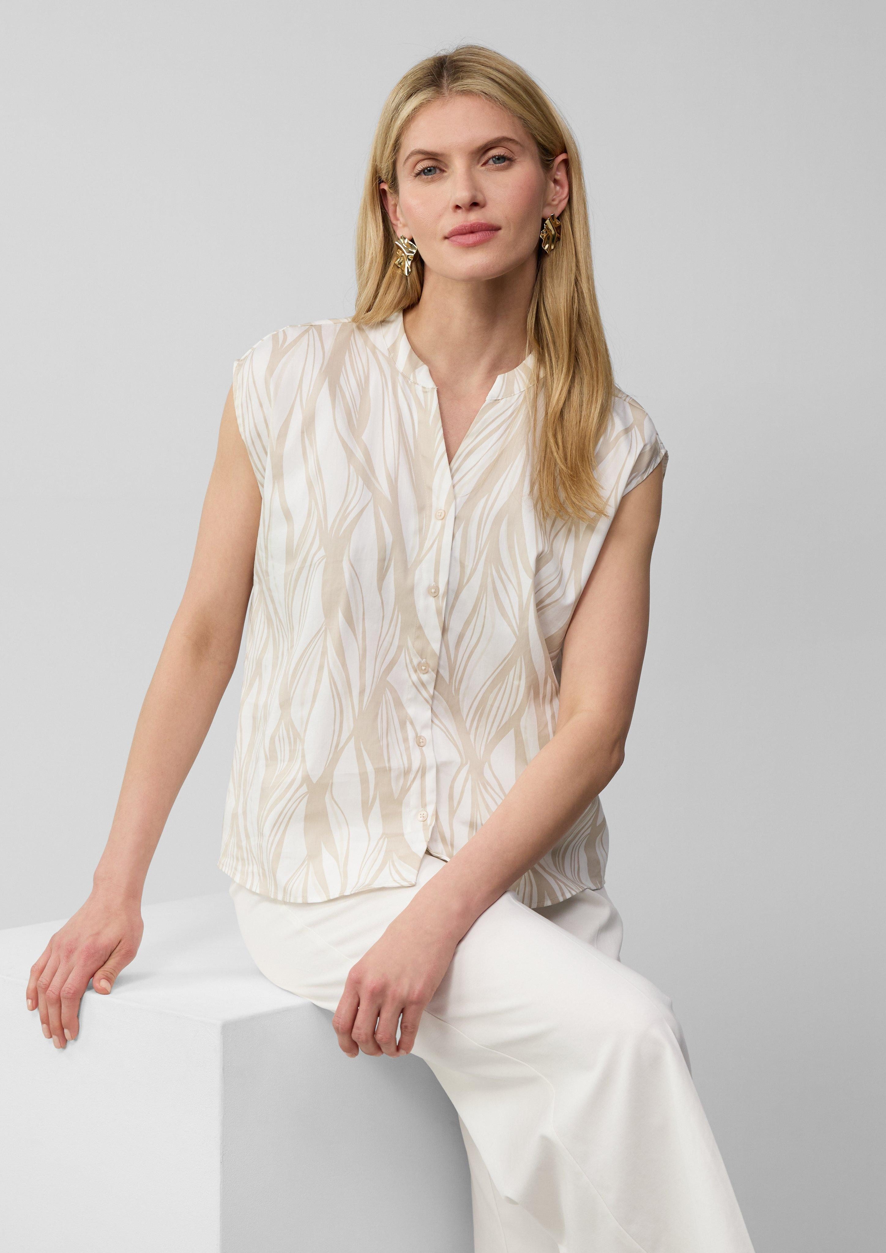 Blusentop Ärmellose Popeline-Bluse mit All-over-Print