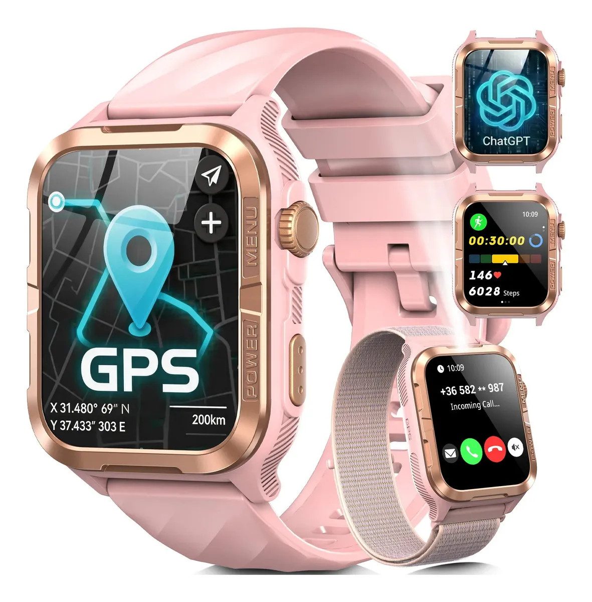 blackview W10 Pro GPS Smartwatch Damen & Herren, 45 Tage Standby, Neuheit 2026 Smartwatch (1.83 Zoll, IOS&Android), 1-tlg., Schritten,HR, SpO2, Blutdruck,LED-Leuchte, 2 Armbändern und Ladekabel, 600 mAh, KI-Assistent, Anrufe annehmen/tätigen, LED-Taschenl