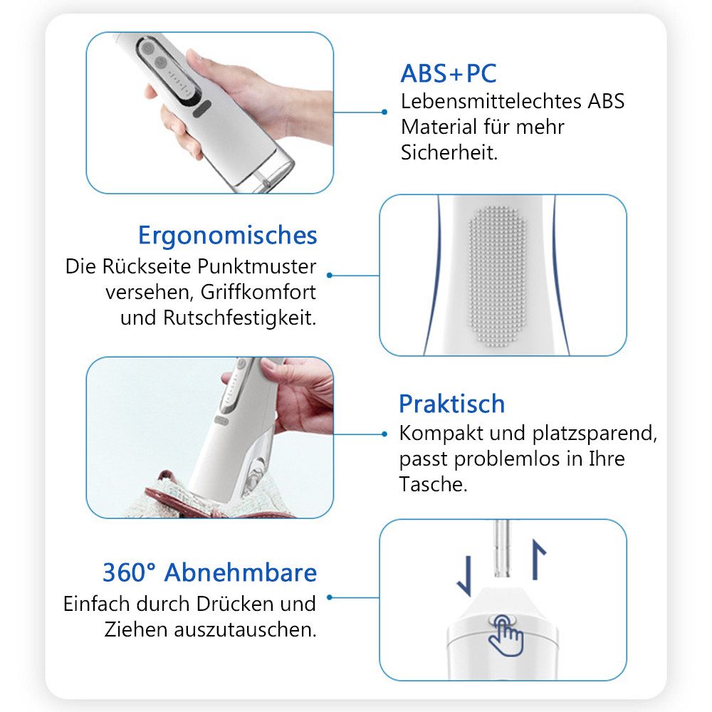 TUWENA Munddusche Leistungsstarke Munddusche Elektrischer Zahnreiniger 4 Modi & 4 Düsen, Wasser Flosser IPX7 Wasserdicht 310ML Abnehmbarer Wassertank