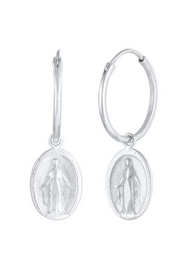 Elli Paar Ohrhänger Creolen Einhänger Münze Marienbild 925 Silber, Marienbild