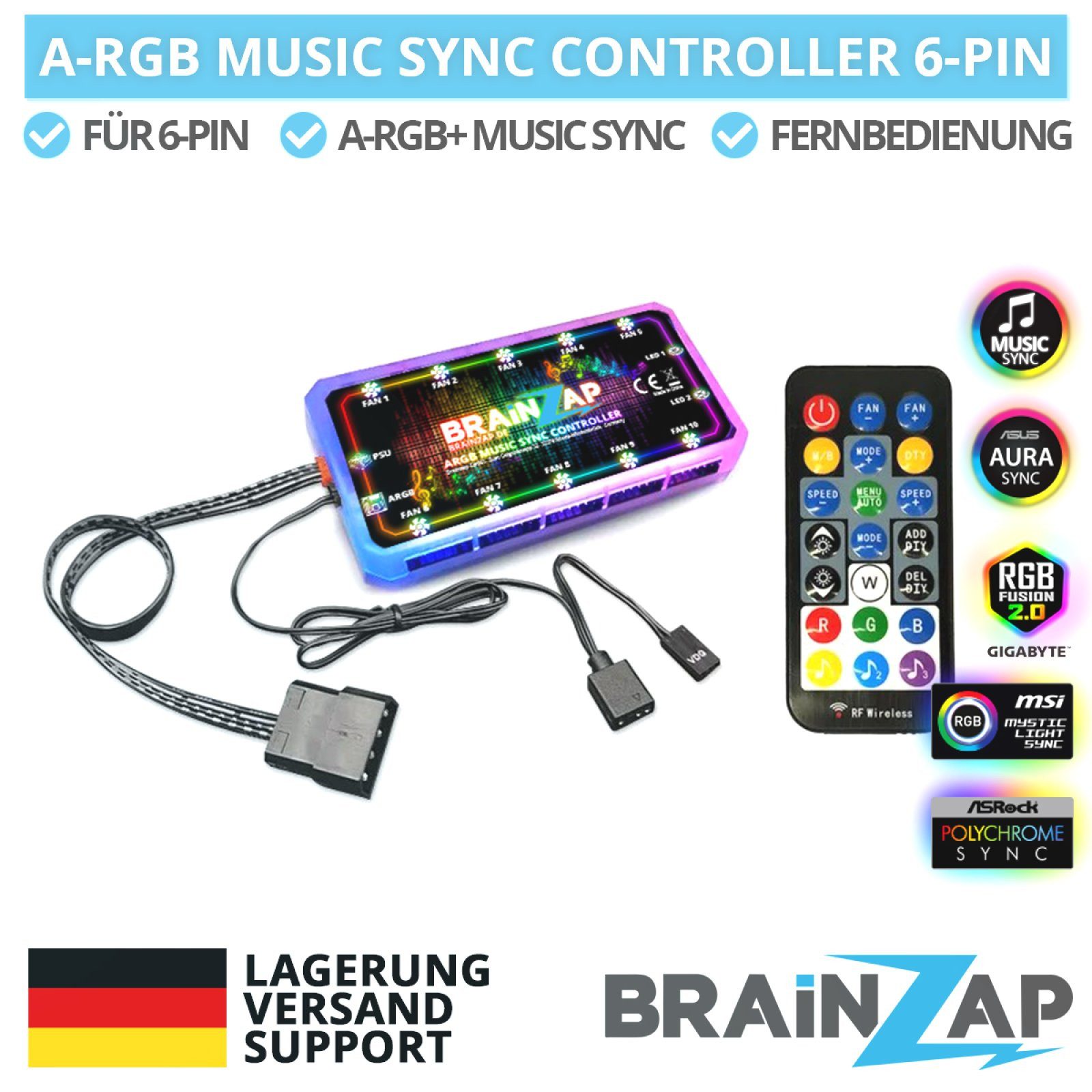 BRAINZAP PC-Lüfter Hub A-RGB PWM Lüfter Hub Controller