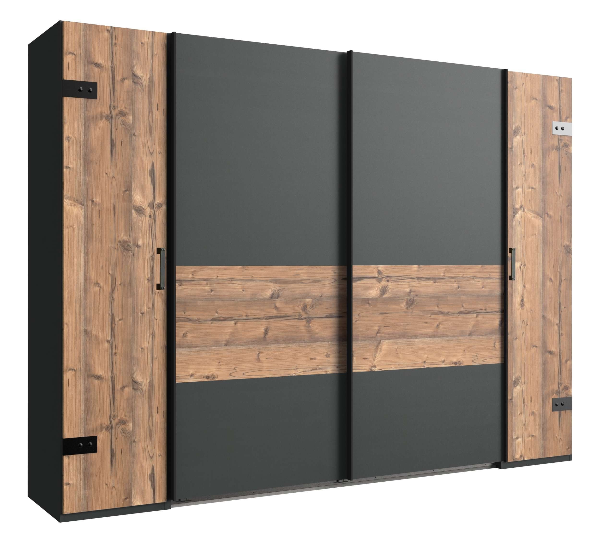 Stylefy Schwebetürenschrank Stylefy Split I Edeltanne Graphit (Kleiderschrank, Mehrzweckschrank) 4-türig, aus Holzwerkstoff, mit Spiegel, Modern Design, viel Stauraum, variabel stellbar