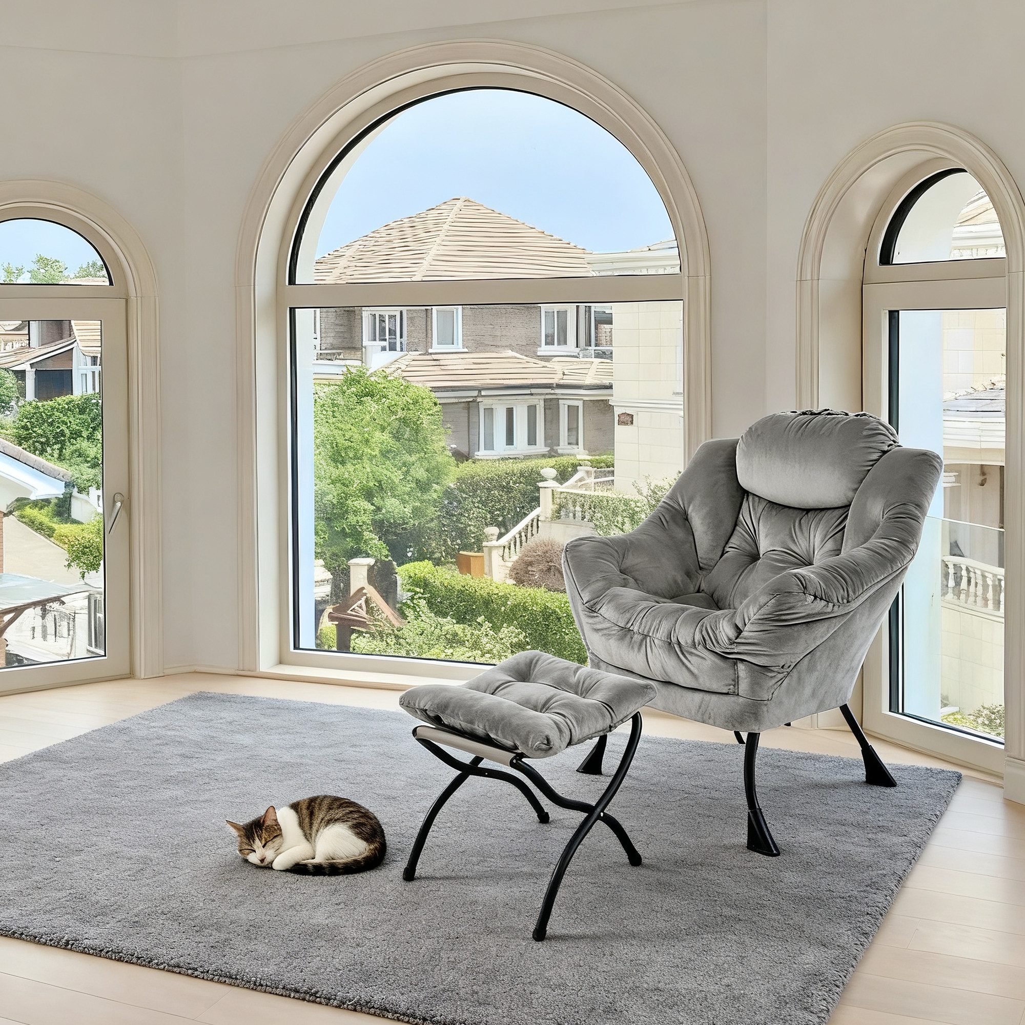 REDOM Relaxsessel Sessel mit Hocker (mit Armlehnen, Seitentasche & Fußstütze, Loungesessel, Fernsehsessel, Ohrensessel für Wohnzimmer, Schlafzimmer, Büro, 1-St)