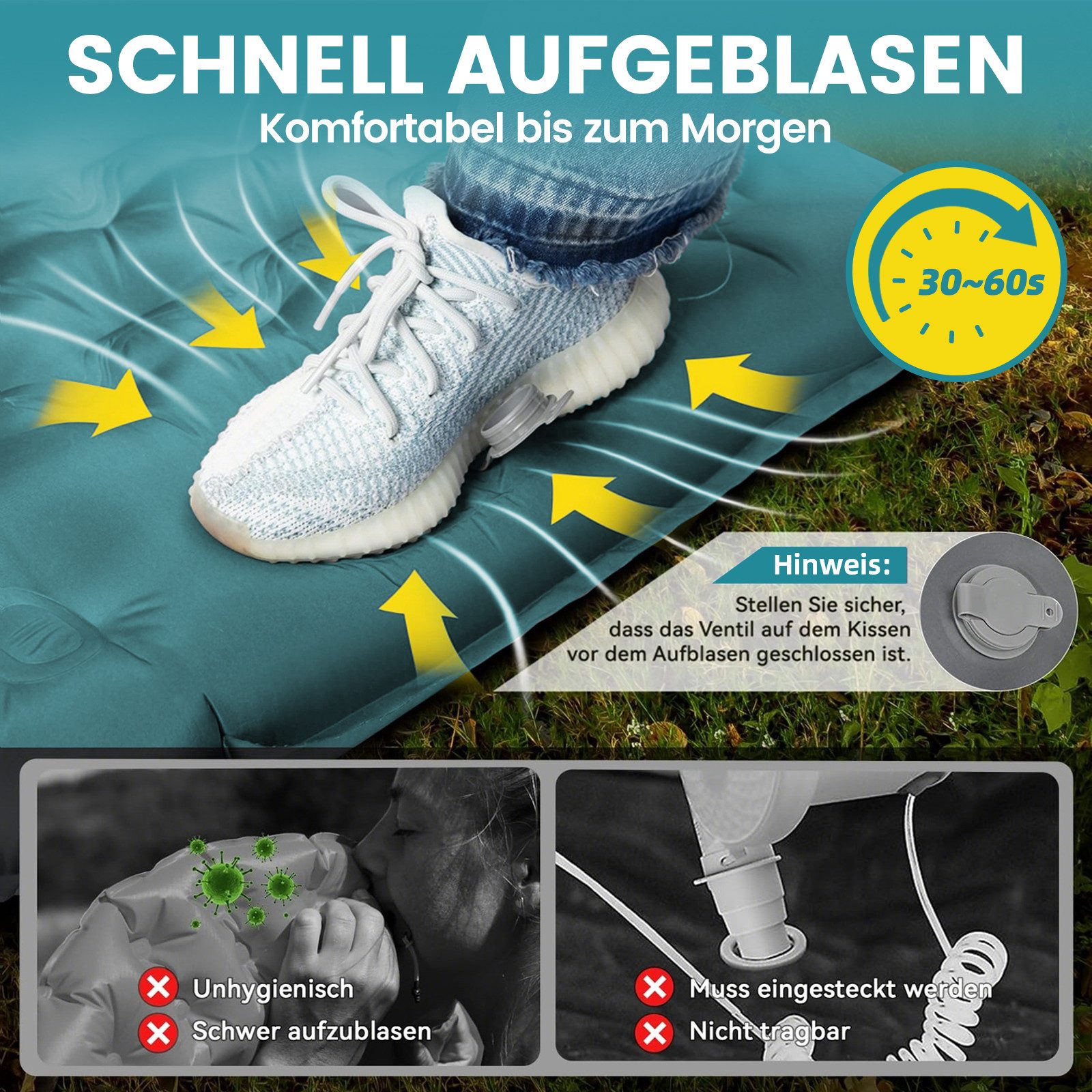 Bundviel Isomatte Luftmatratze Outdoor Camping Isomatte Selbstaufblasend Ultraleicht, (1-tlg), 12cm Ultradicke 83cm Ultrabreite mit Fußpumpe – Bild 5 von 5