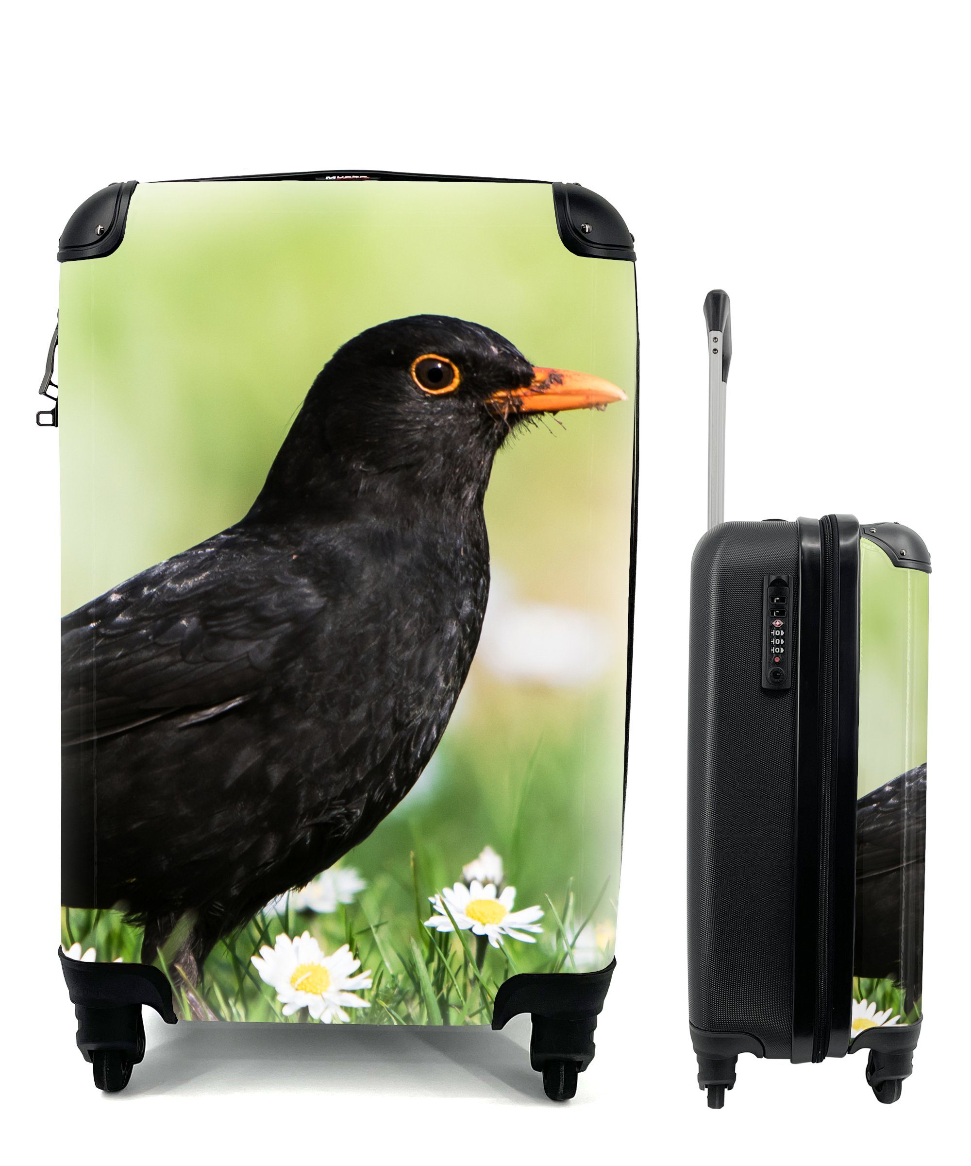 Reisetasche Amsel für Trolley, rollen, Vogel - - 4 Rollen, Reisekoffer Blumen, Handgepäckkoffer mit Ferien, Handgepäck MuchoWow
