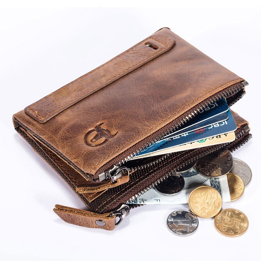 Echtleder Brieftasche mit Wallet Weiche Reißverschluss,Blocking Bifold Vaxiuja Geldbörse